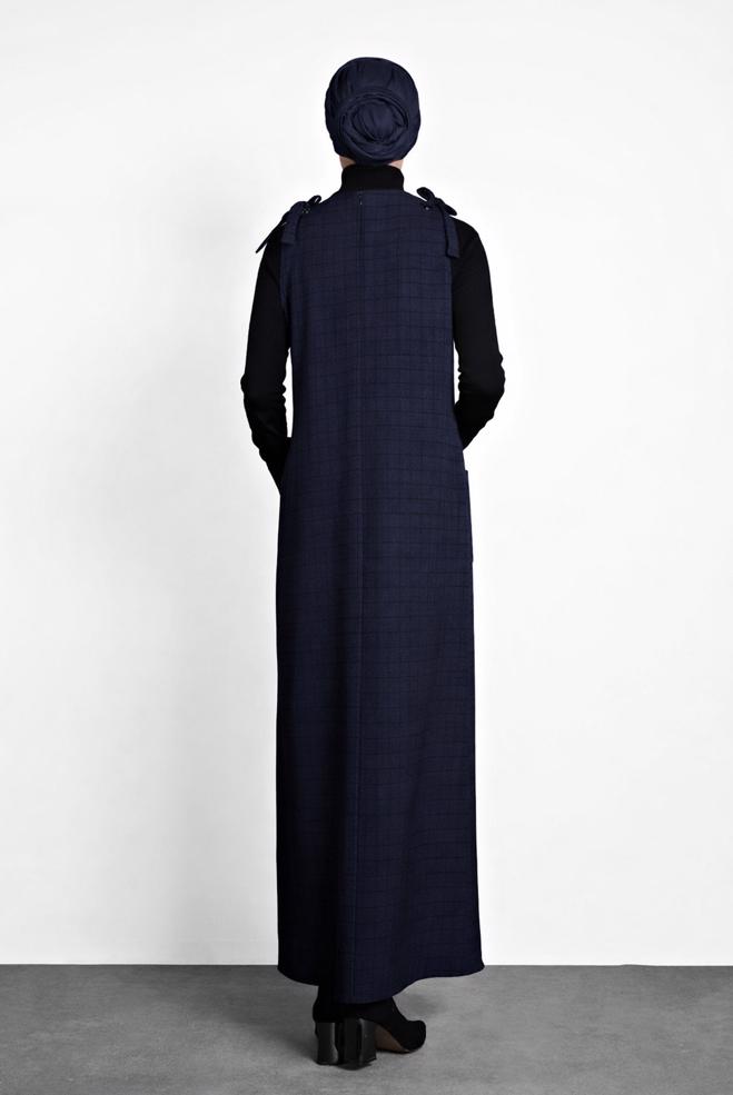 Tesettür giyim LACİVERT EKOSE JİLE ELBİSE 40190 - ALVİNA