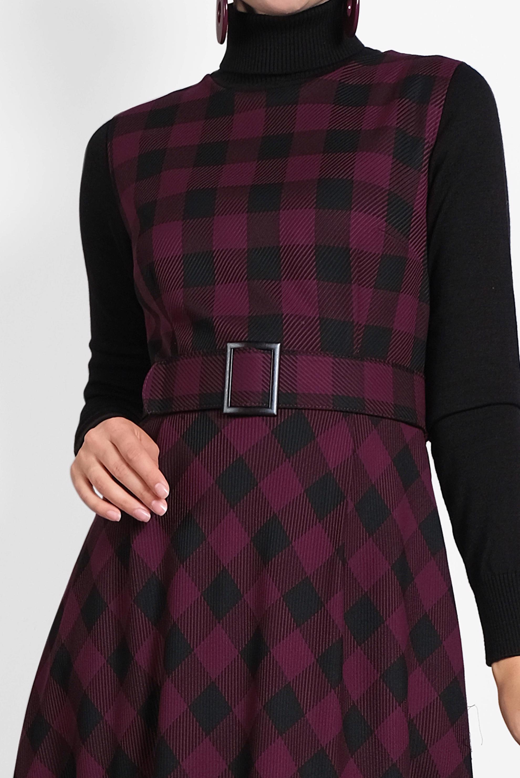 Tesettür giyim BORDO EKOSE KEMERLİ JİLE 40201