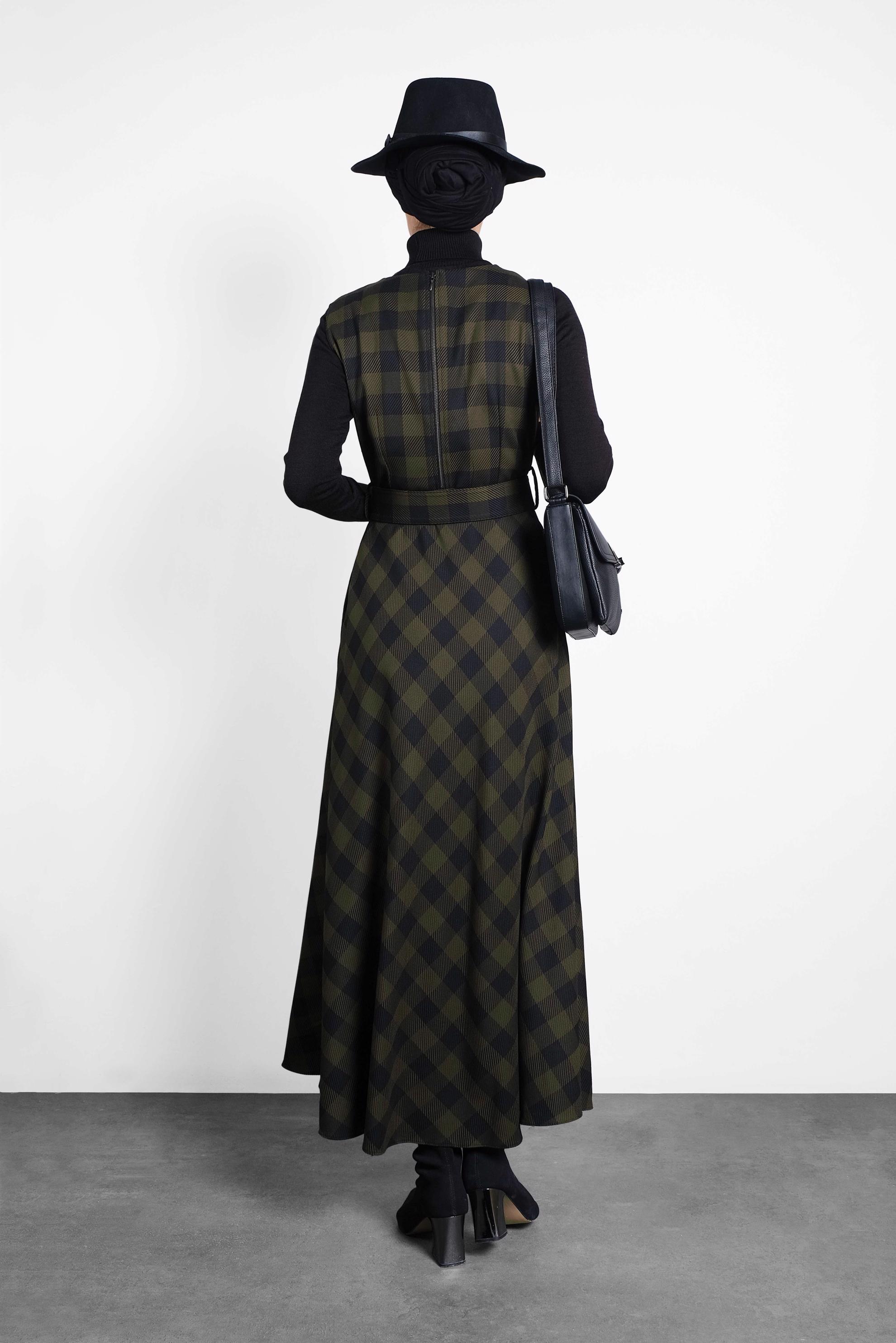 Tesettür giyim HAKİ EKOSE KEMERLİ JİLE 40201