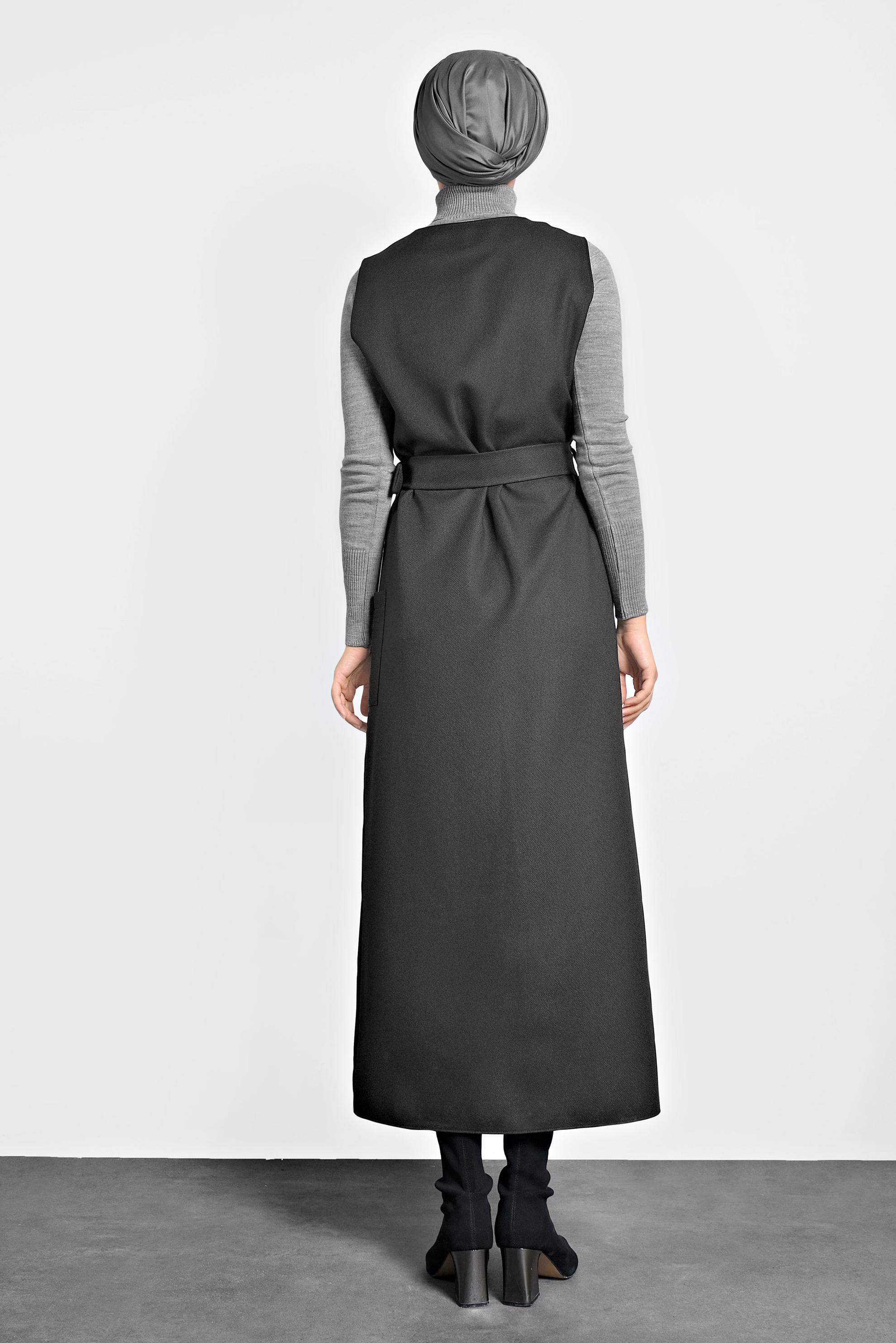 Tesettür giyim GRİ KEMERLİ DÜĞMELİ JİLE 40218