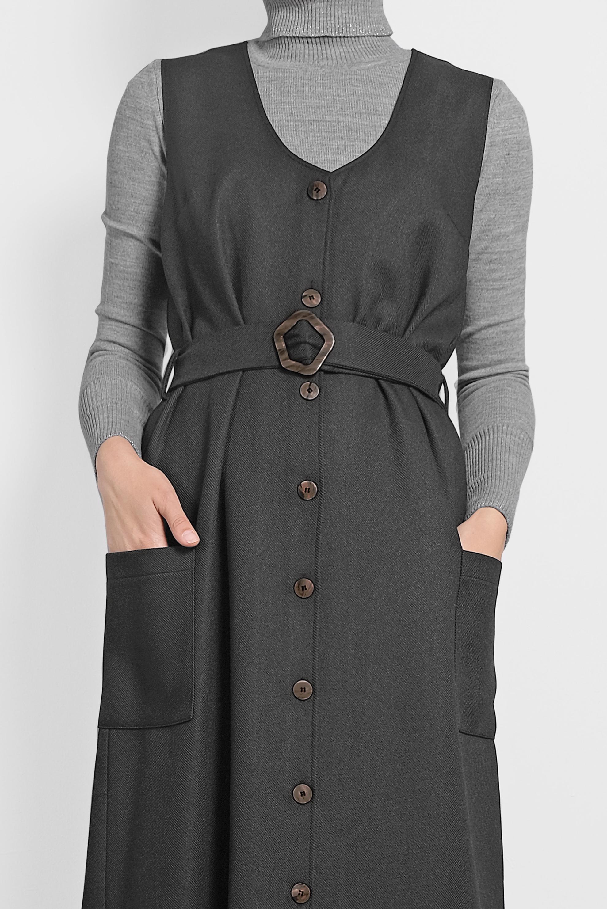 Tesettür giyim GRİ KEMERLİ DÜĞMELİ JİLE 40218