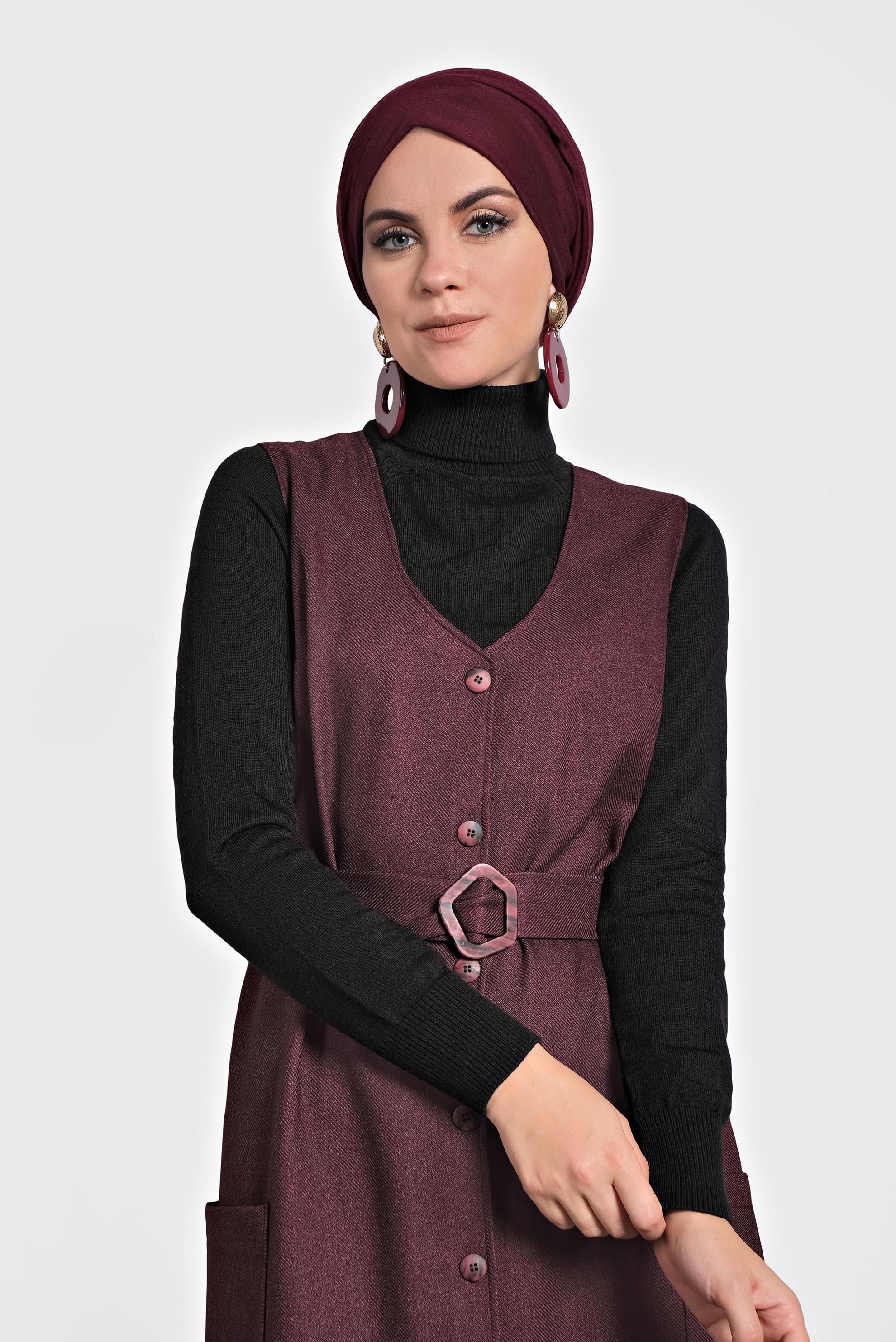 Tesettür giyim MÜRDÜM KEMERLİ DÜĞMELİ JİLE 40218