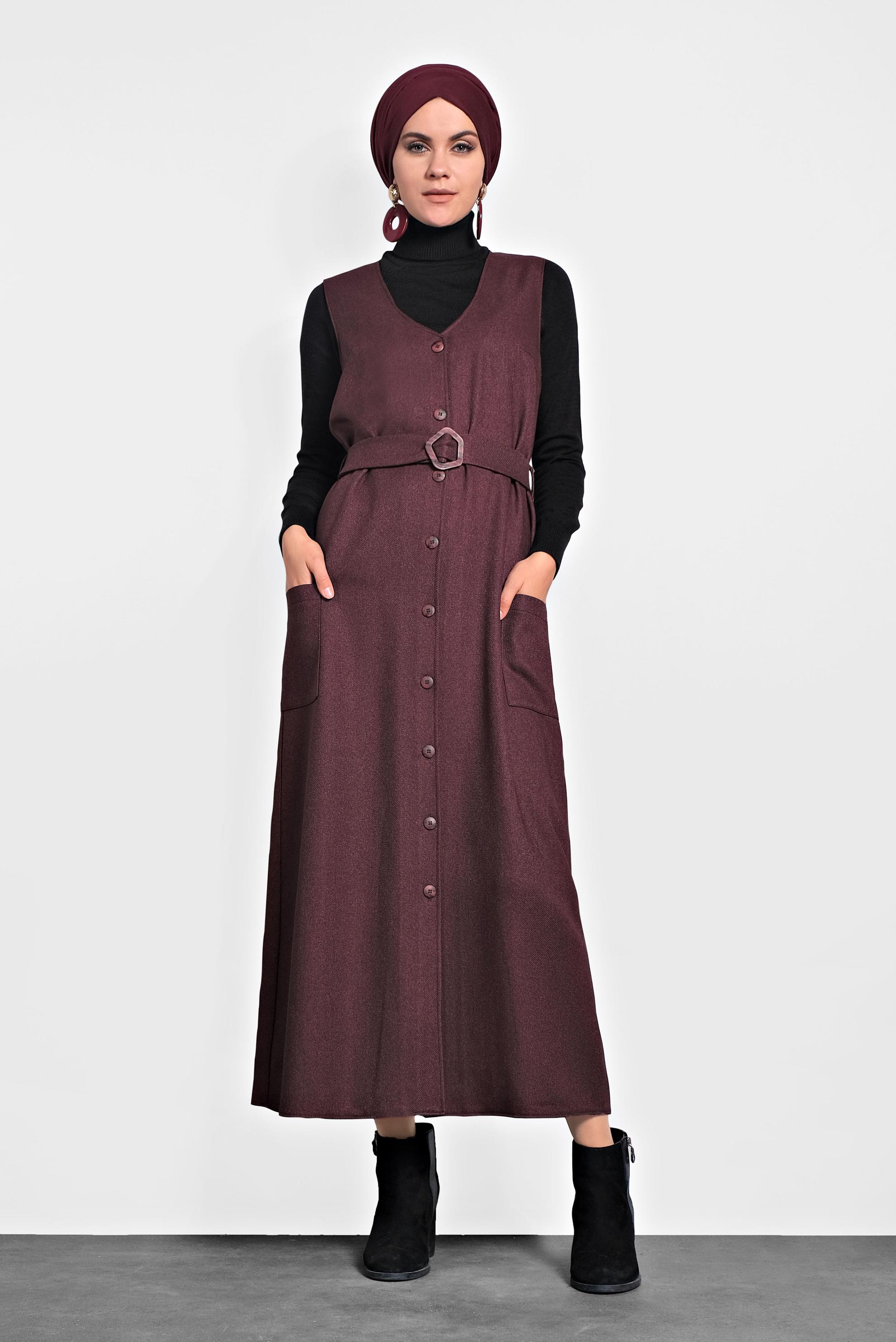 Tesettür giyim MÜRDÜM KEMERLİ DÜĞMELİ JİLE 40218