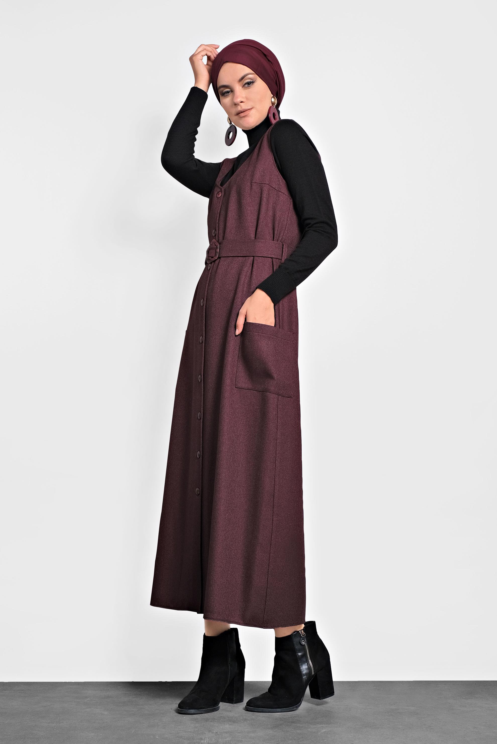 Tesettür giyim MÜRDÜM KEMERLİ DÜĞMELİ JİLE 40218