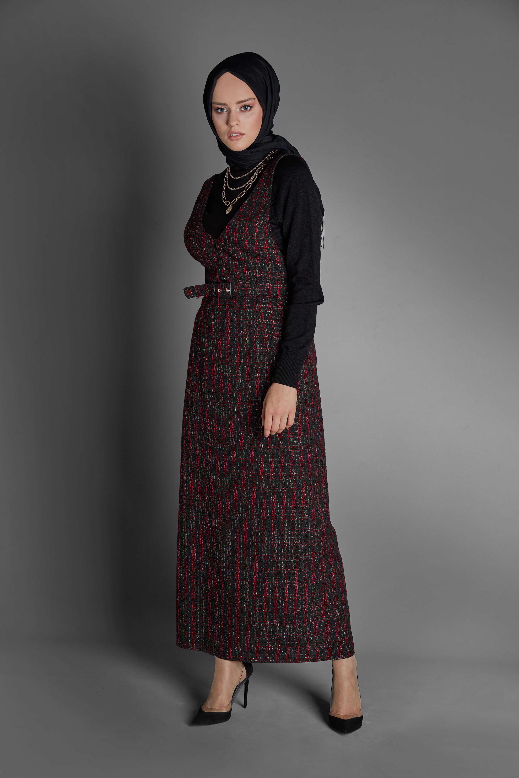 Tesettür giyim SİYAH KEMERLİ DÜĞMELİ TÜVİT JİLE 40221