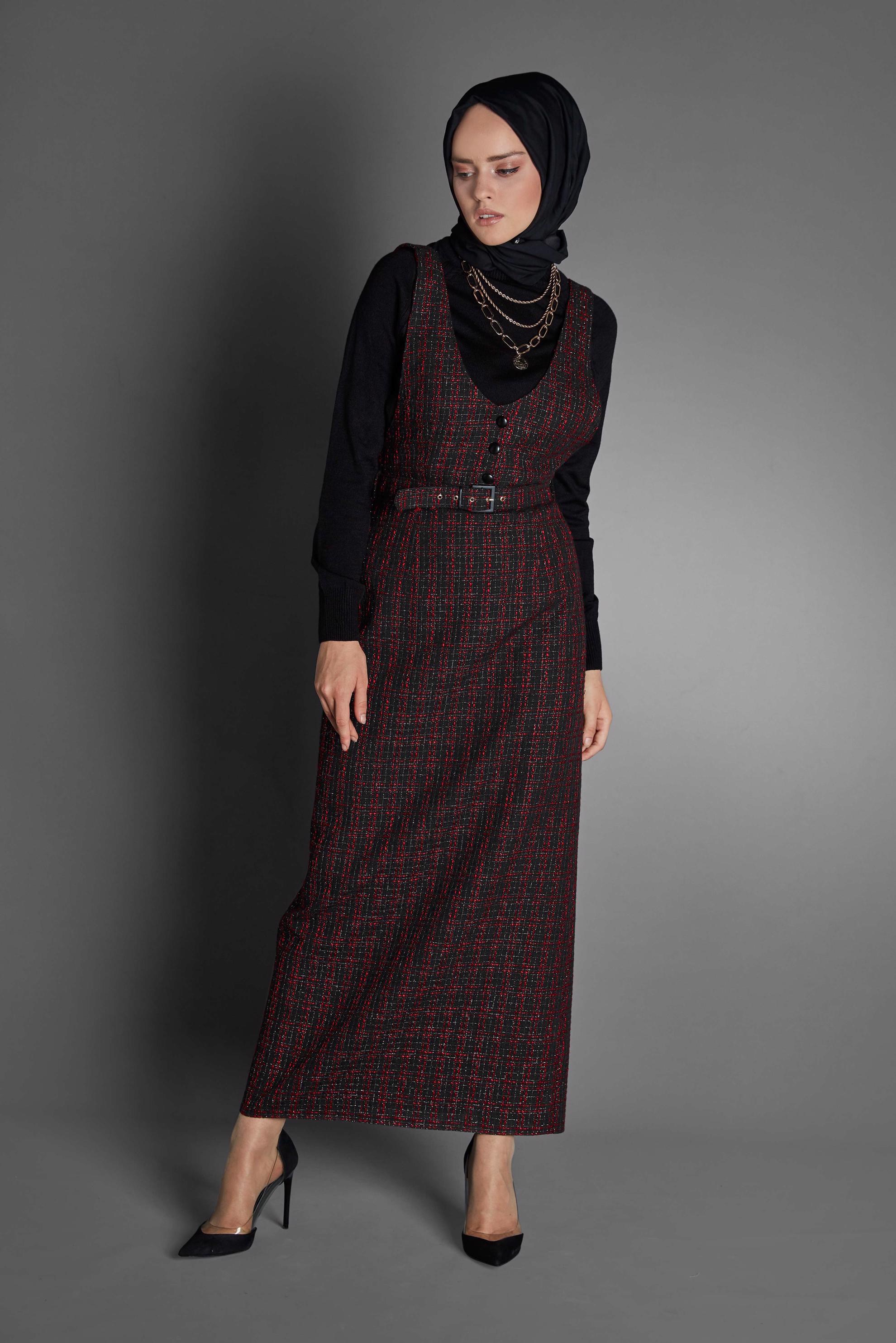 Tesettür giyim SİYAH KEMERLİ DÜĞMELİ TÜVİT JİLE 40221