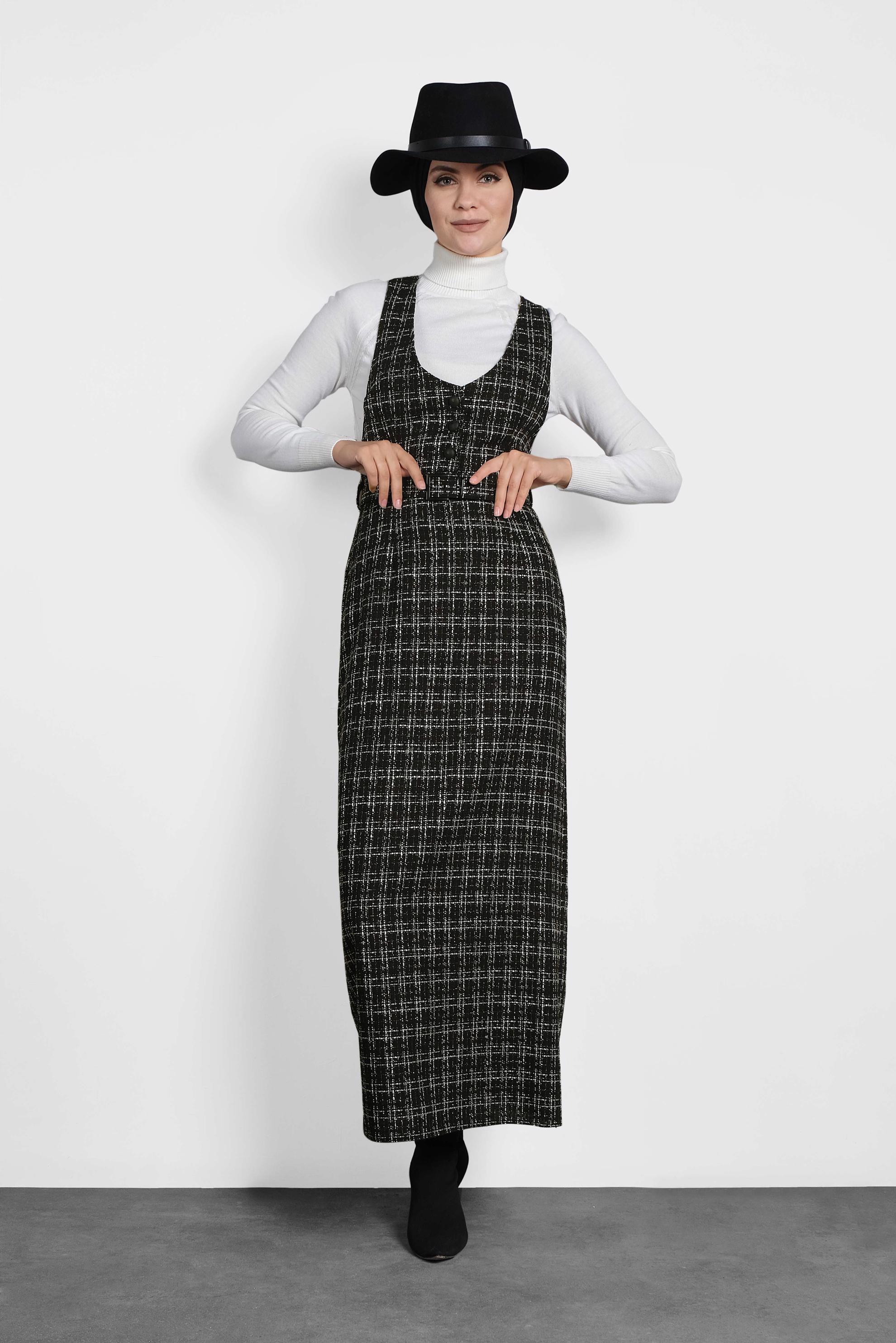 Tesettür giyim SİYAH KEMERLİ DÜĞMELİ TÜVİT JİLE 40221