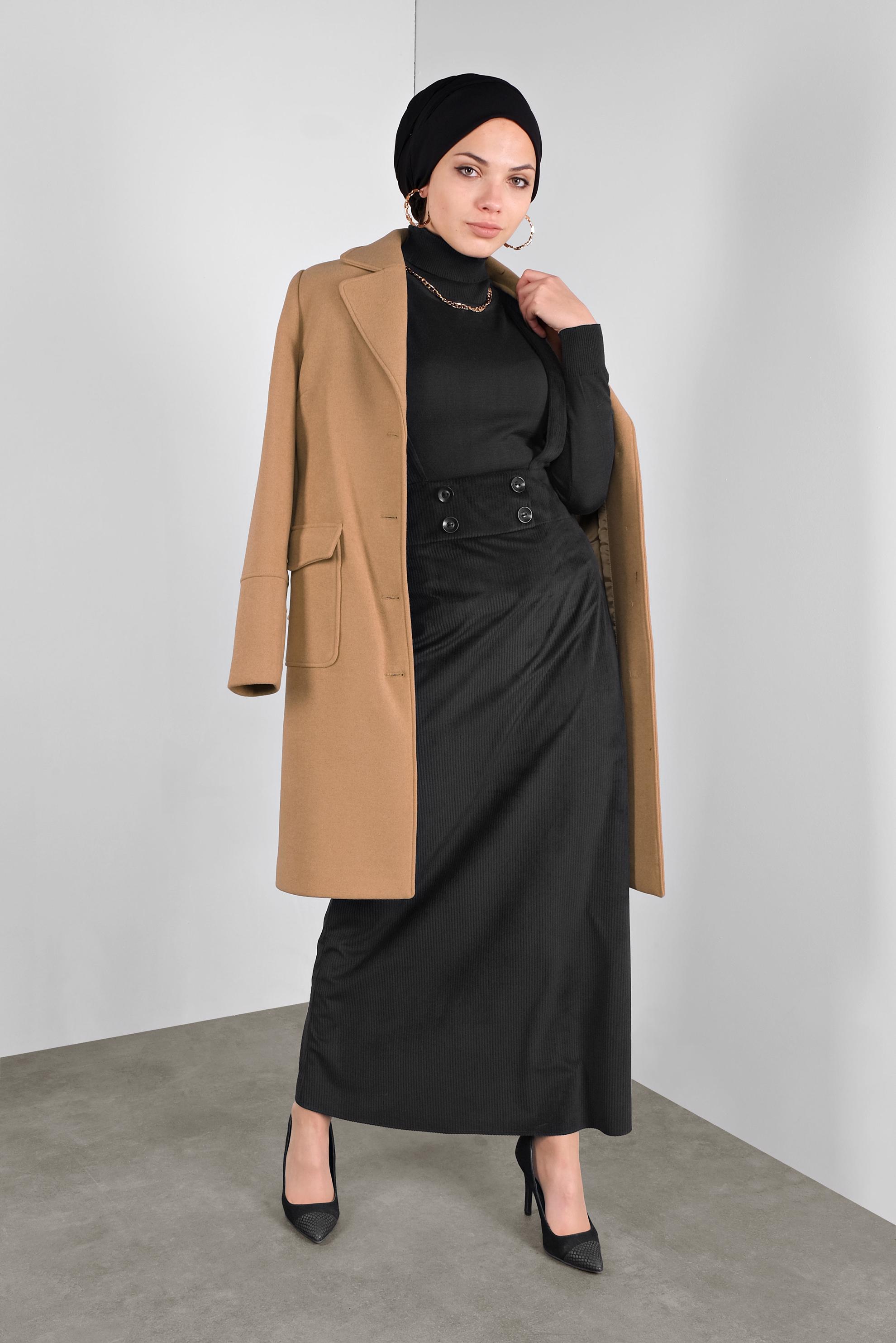 Tesettür giyim SİYAH DÜĞMELİ KADİFE JİLE 40312 