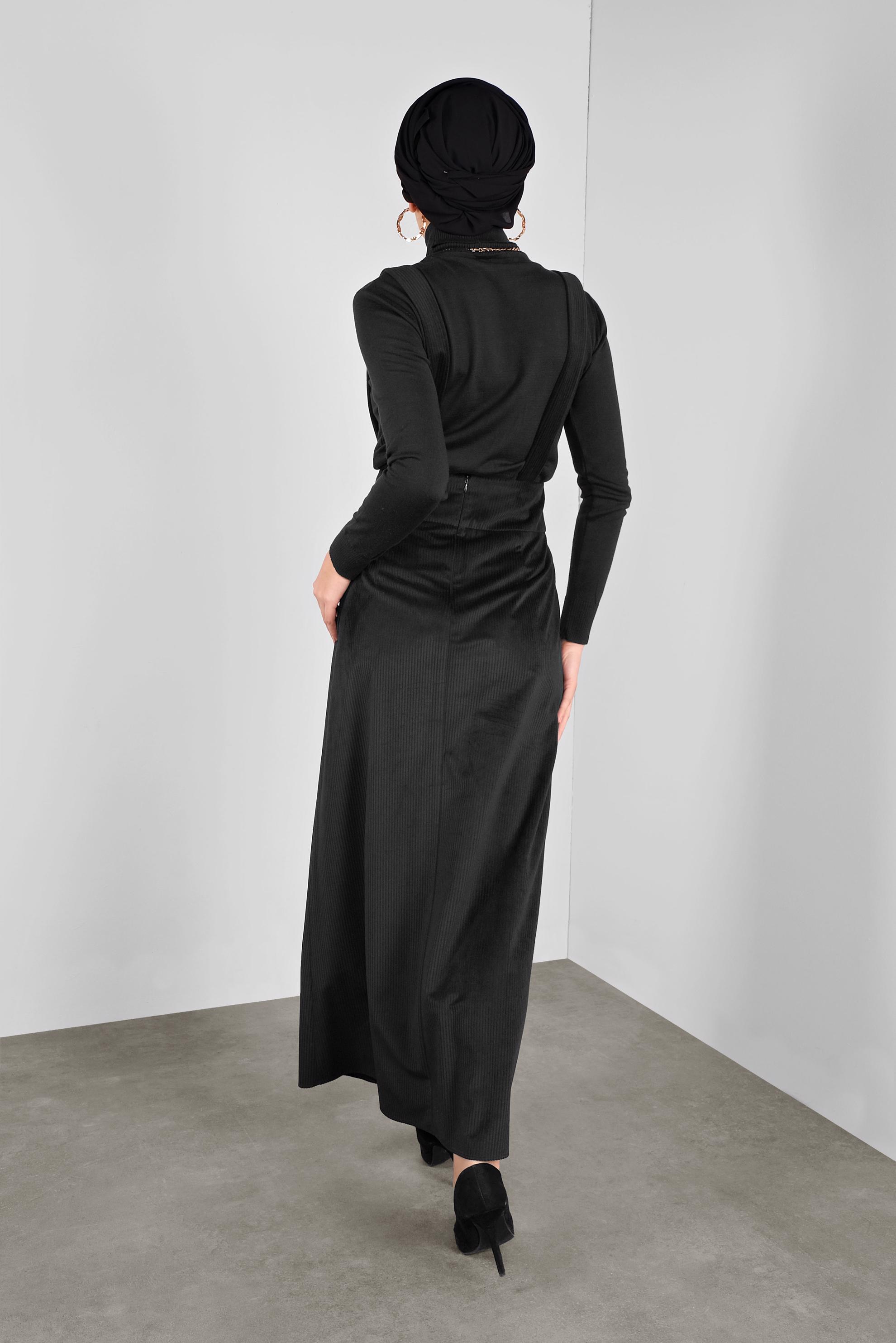 Tesettür giyim SİYAH DÜĞMELİ KADİFE JİLE 40312 