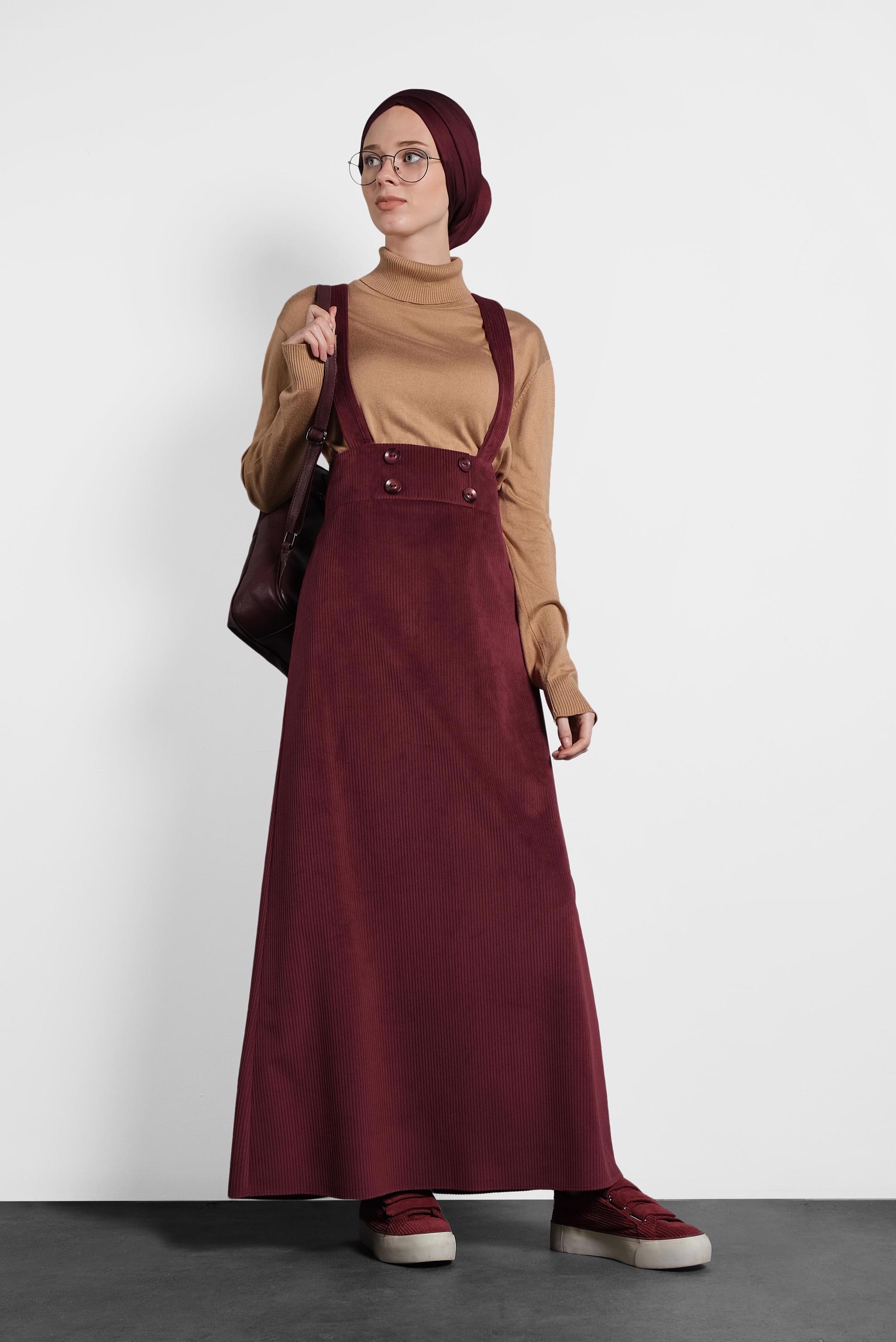 Tesettür giyim BORDO DÜĞMELİ KADİFE JİLE 40312 