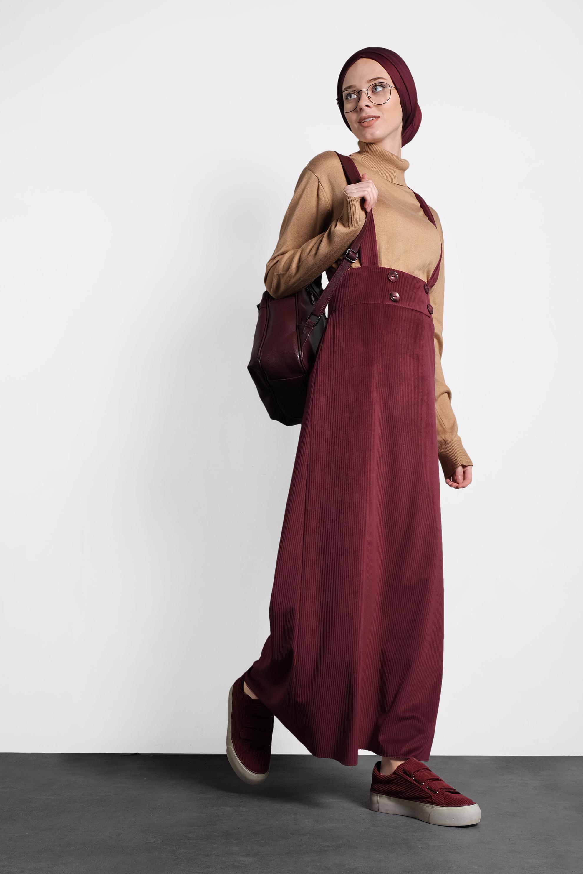 Tesettür giyim BORDO DÜĞMELİ KADİFE JİLE 40312 