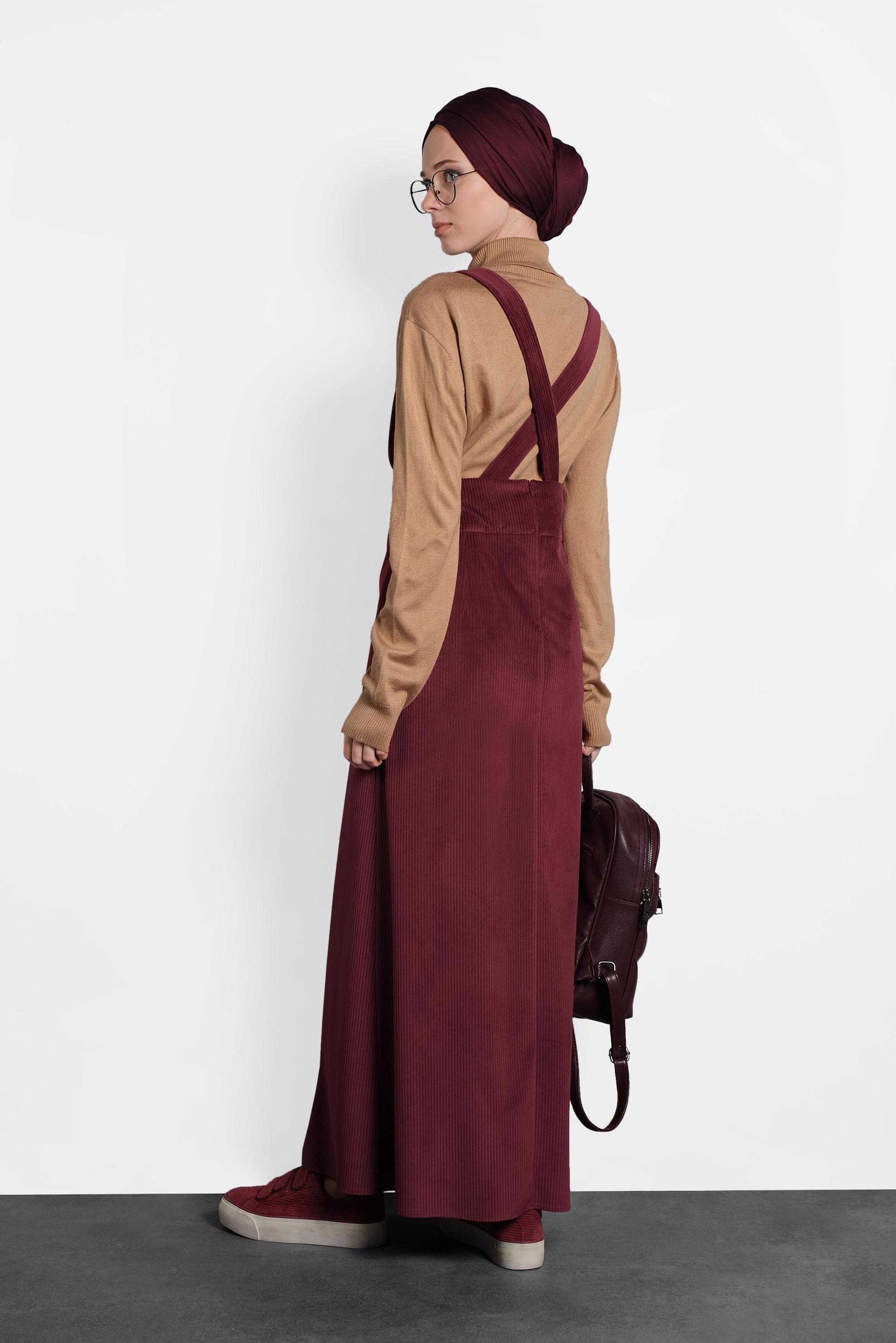 Tesettür giyim BORDO DÜĞMELİ KADİFE JİLE 40312 