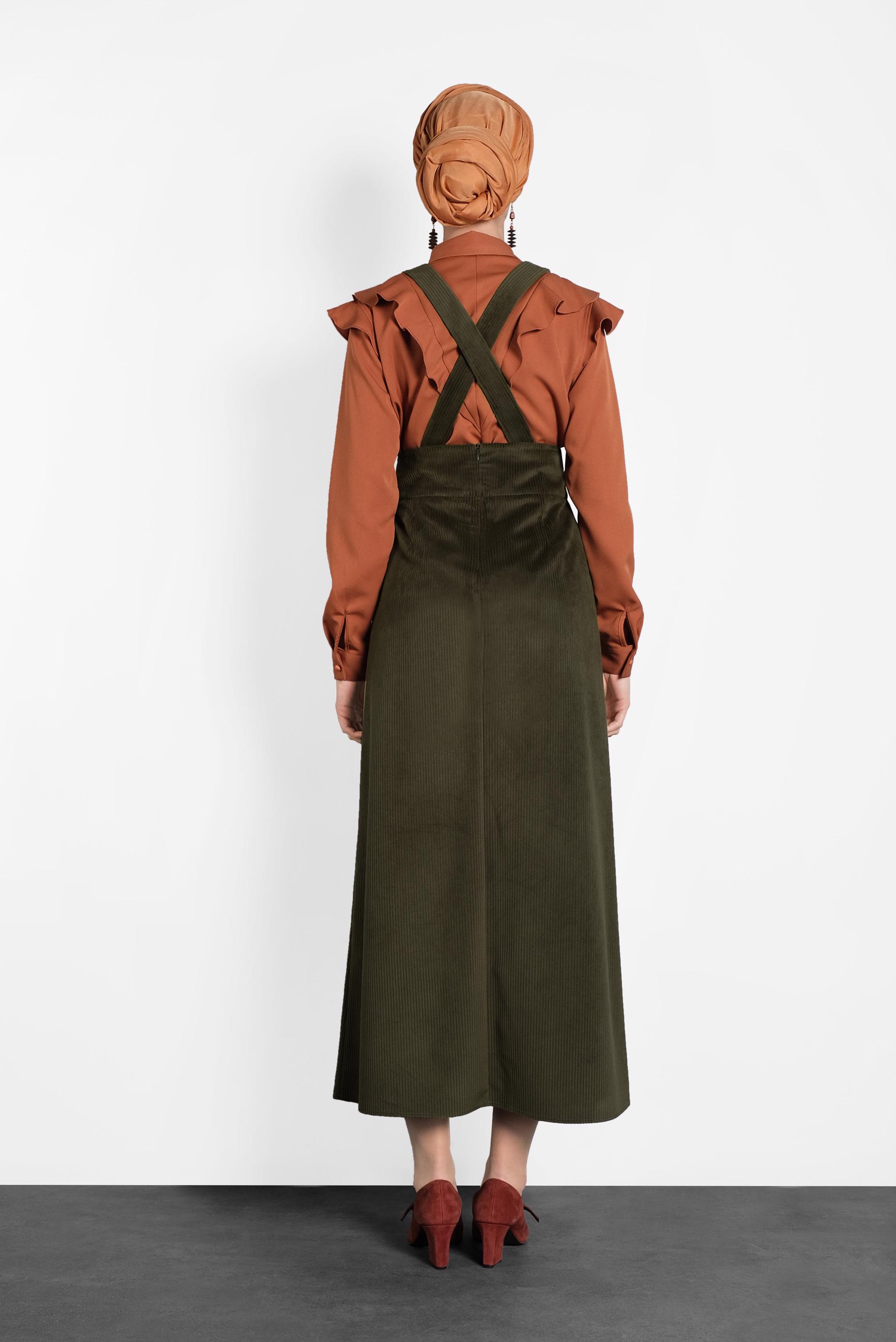 Tesettür giyim HAKİ DÜĞMELİ KADİFE JİLE 40312 