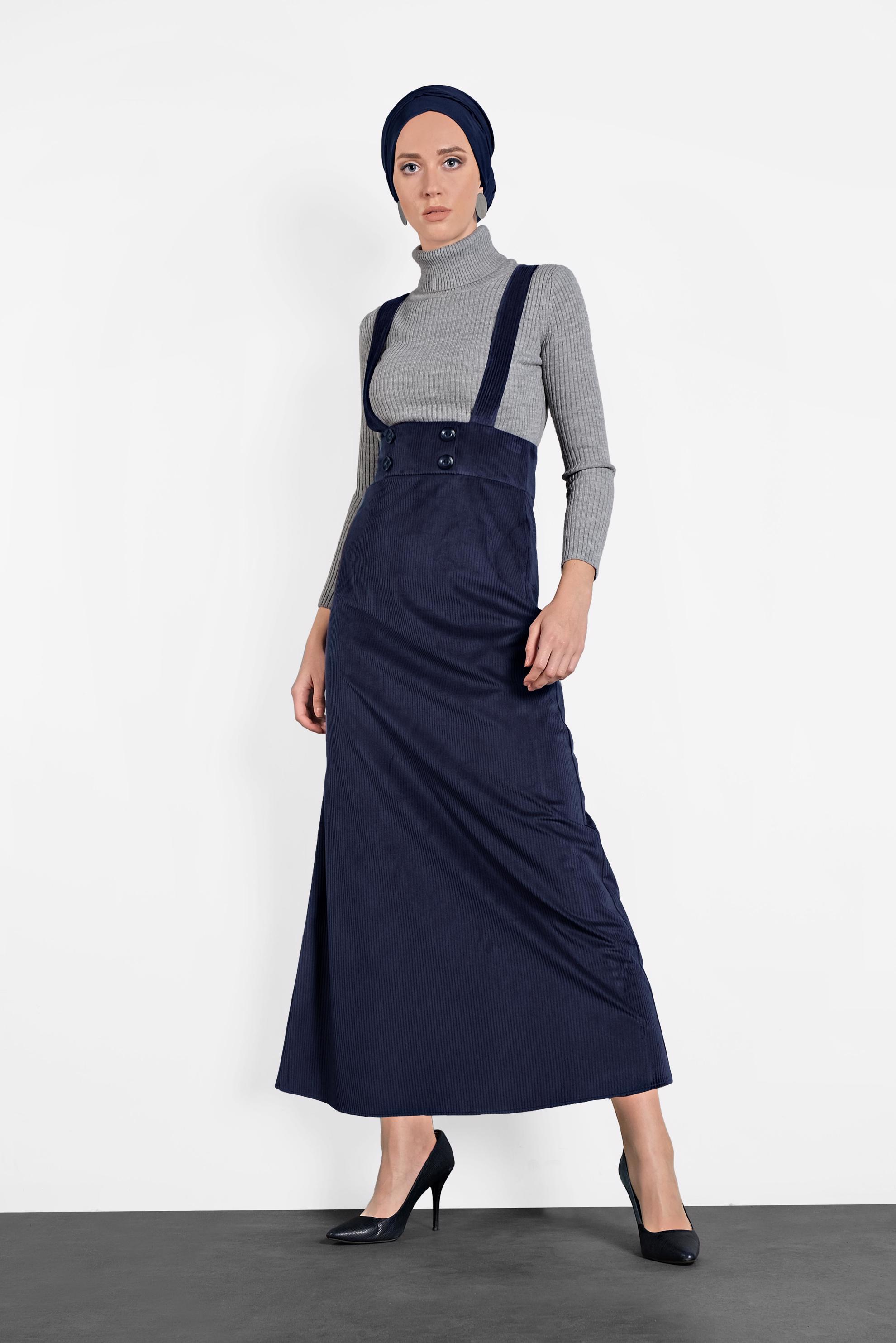 Tesettür giyim LACİVERT DÜĞMELİ KADİFE JİLE 40312 