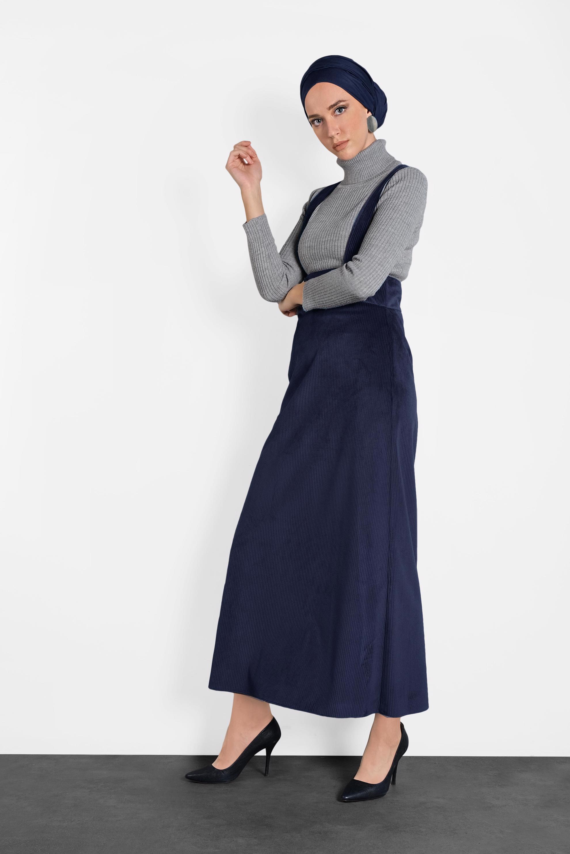 Tesettür giyim LACİVERT DÜĞMELİ KADİFE JİLE 40312 