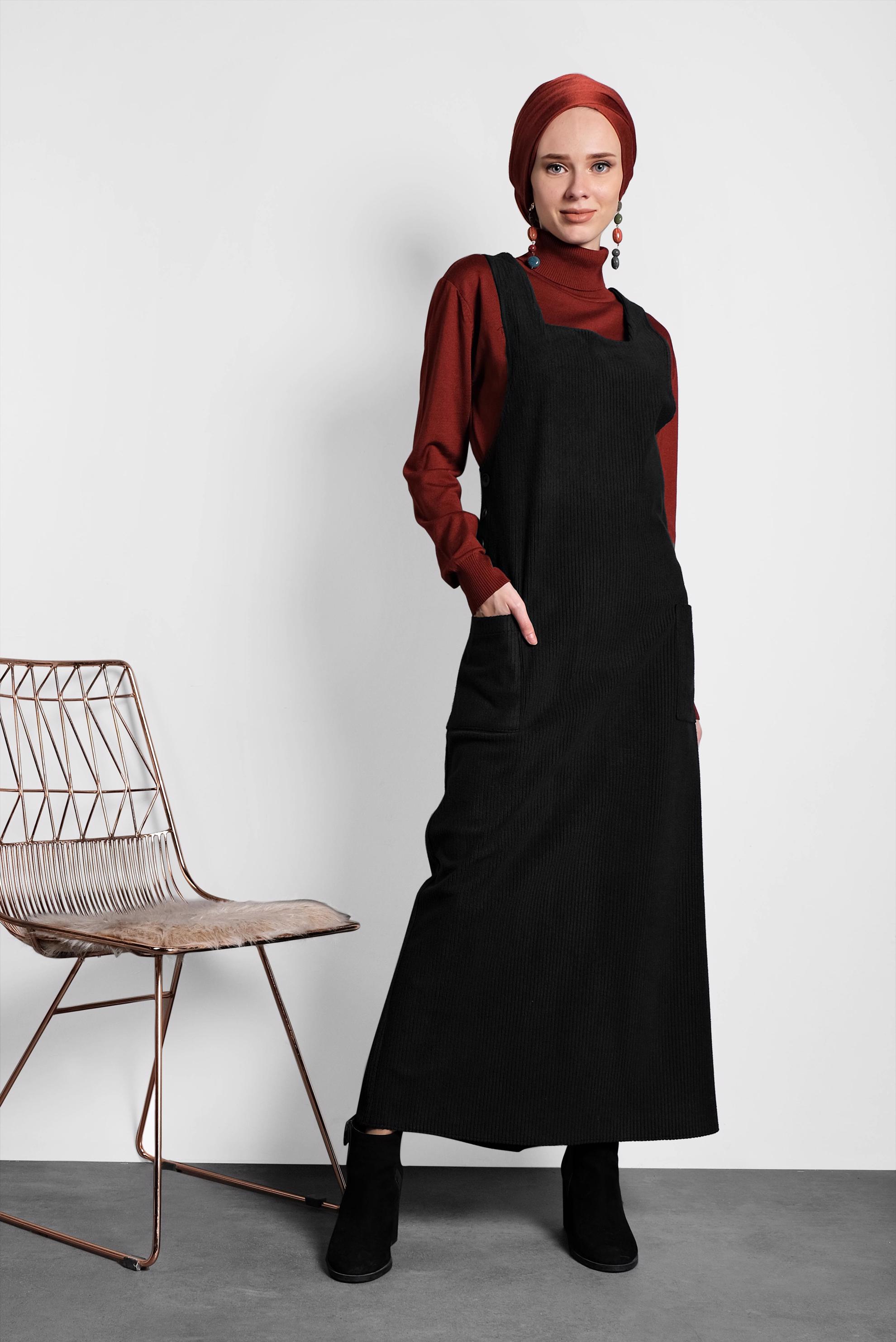 Tesettür giyim SİYAH CEPLİ KADİFE JİLE 40342 