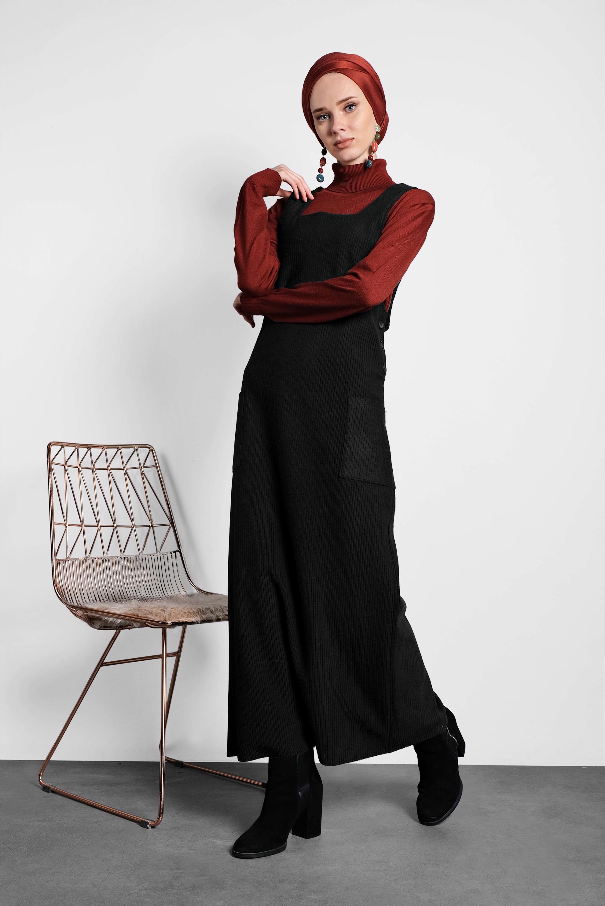 Tesettür giyim SİYAH CEPLİ KADİFE JİLE 40342 