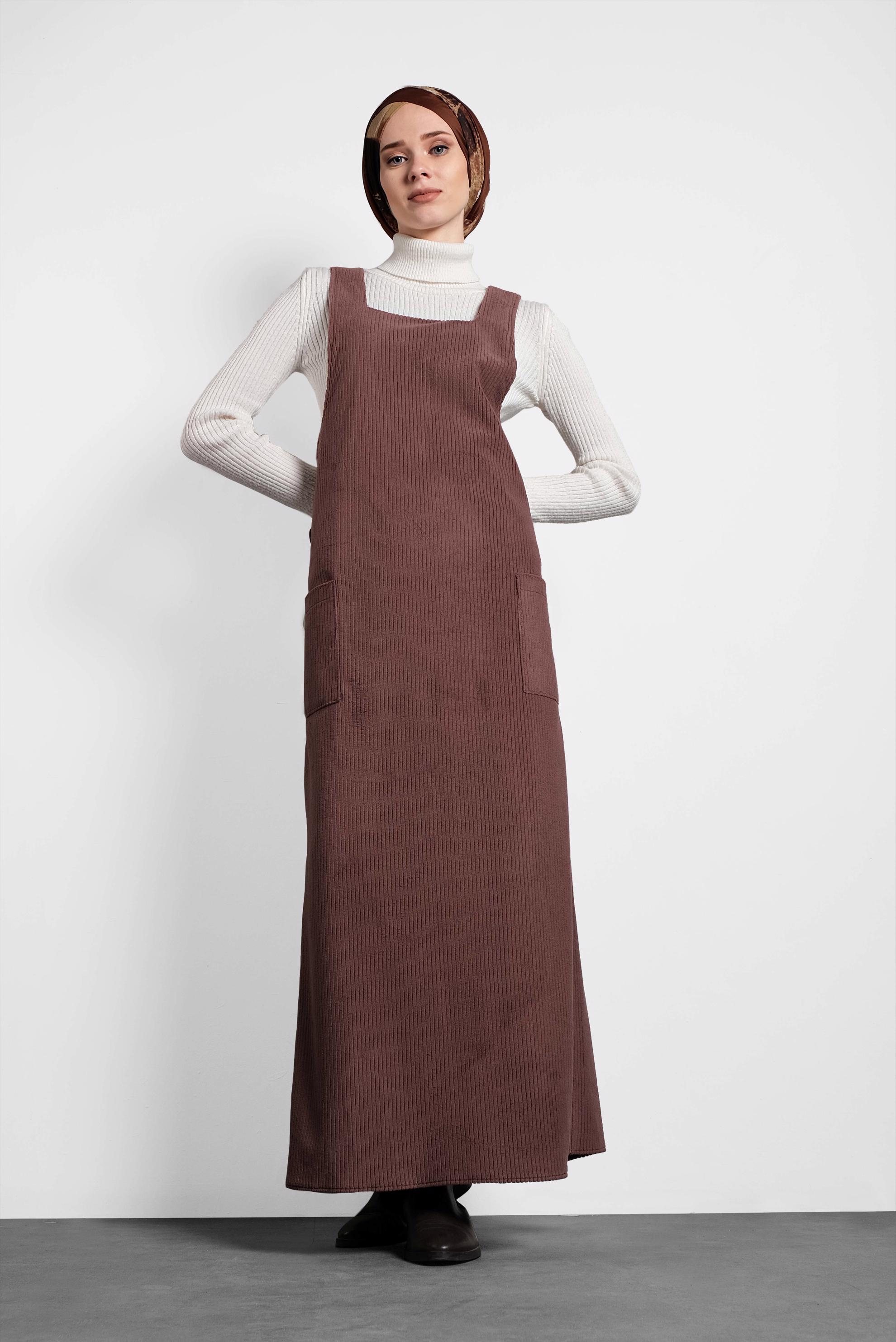 Tesettür giyim KAHVE CEPLİ KADİFE JİLE 40342 