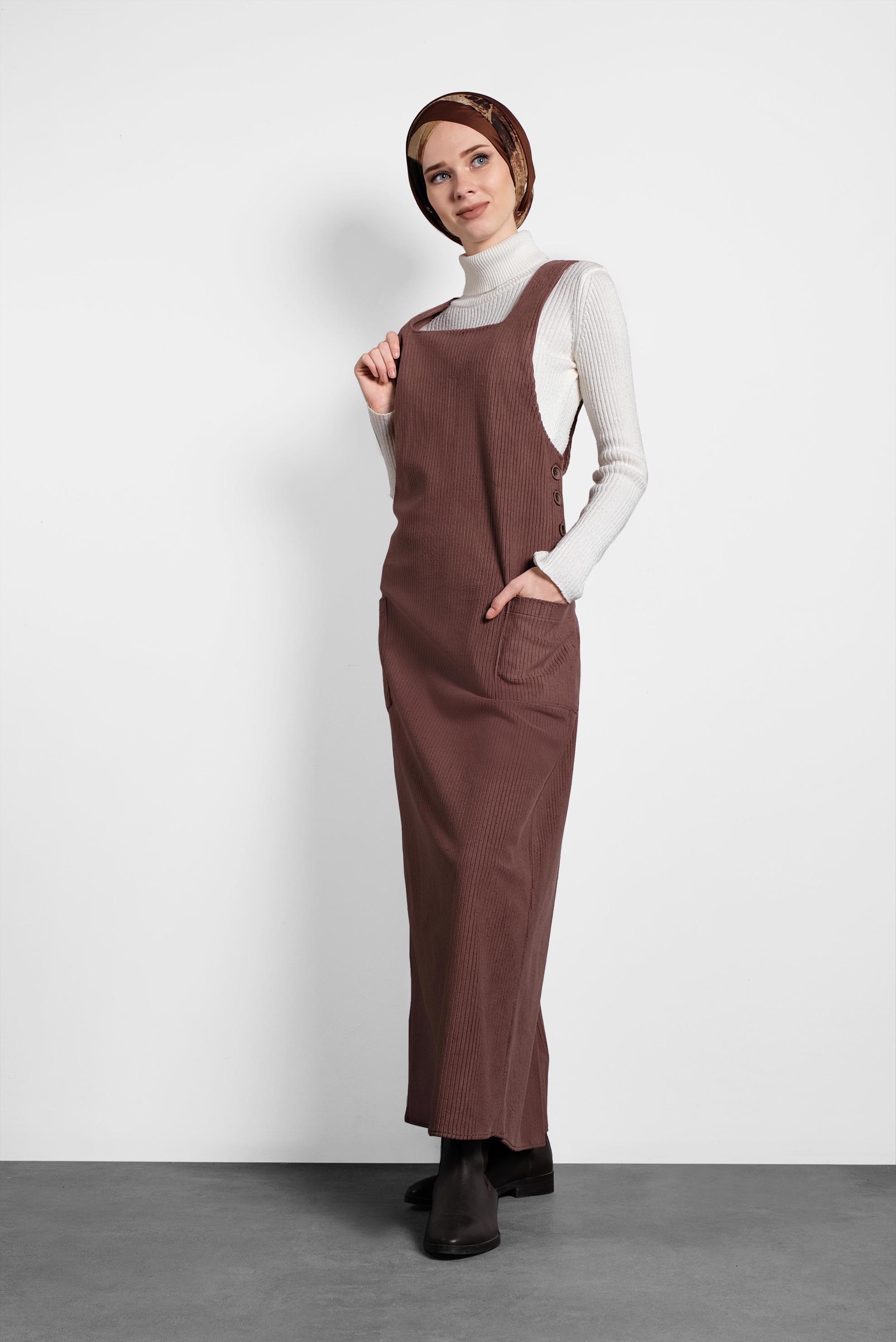 Tesettür giyim KAHVE CEPLİ KADİFE JİLE 40342 