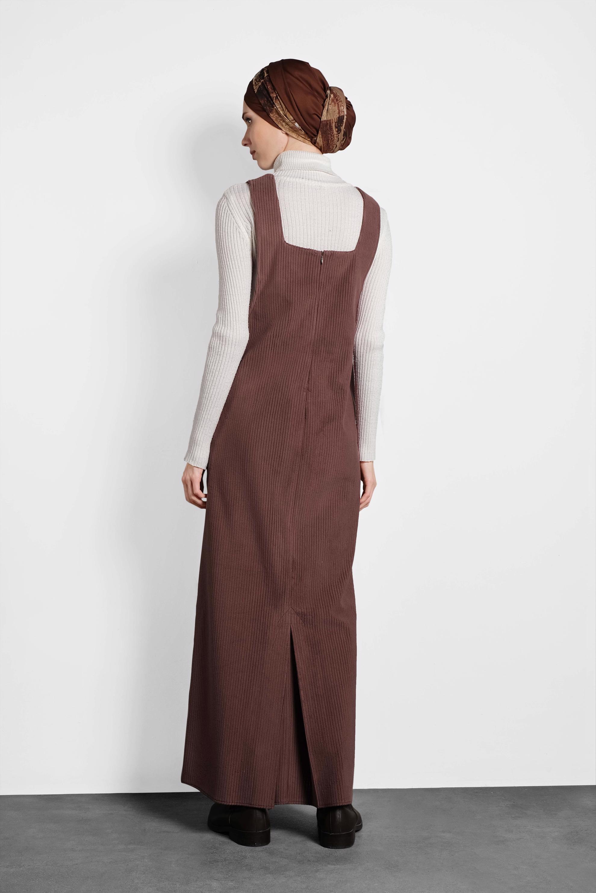Tesettür giyim KAHVE CEPLİ KADİFE JİLE 40342 