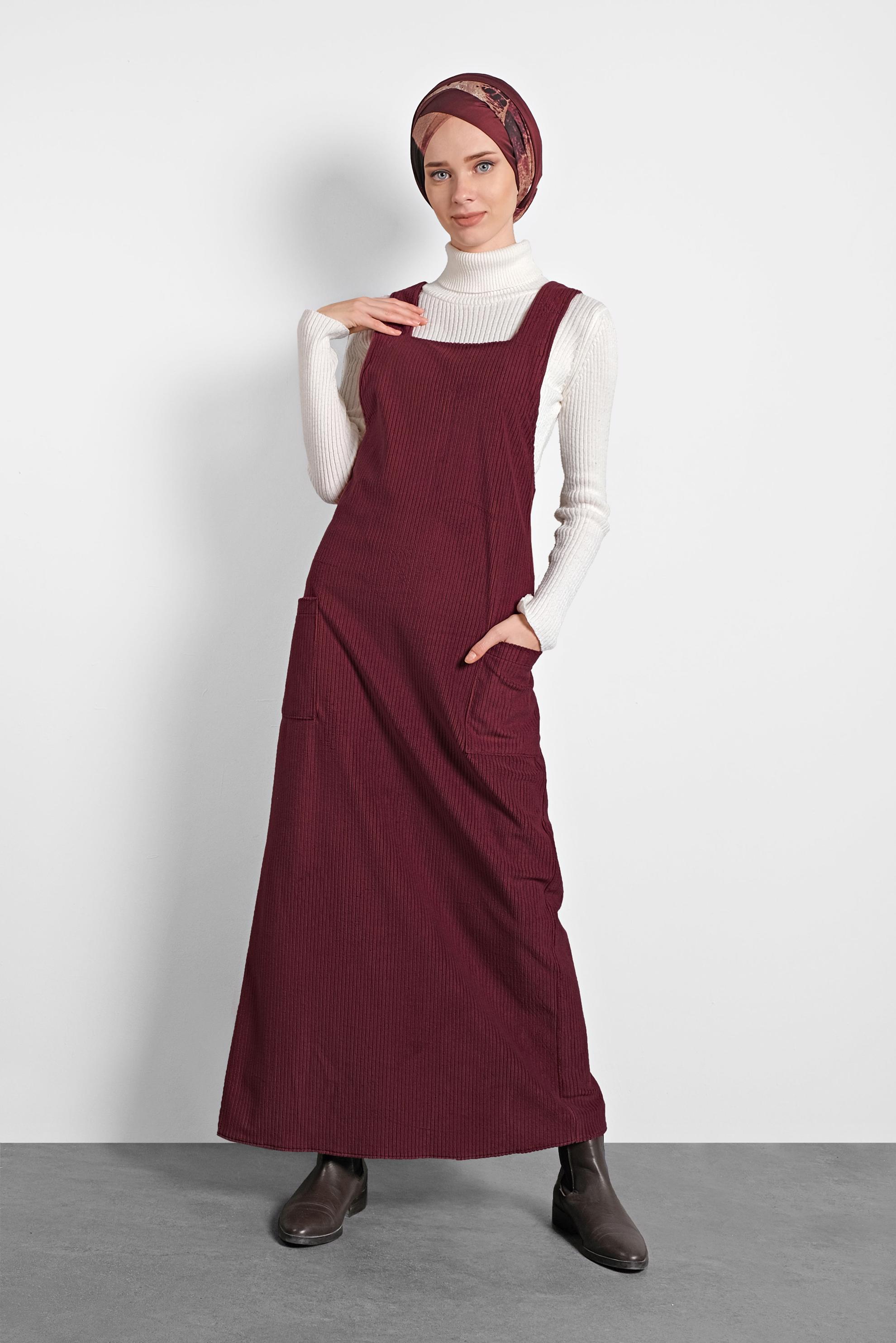 Tesettür giyim BORDO CEPLİ KADİFE JİLE 40342 