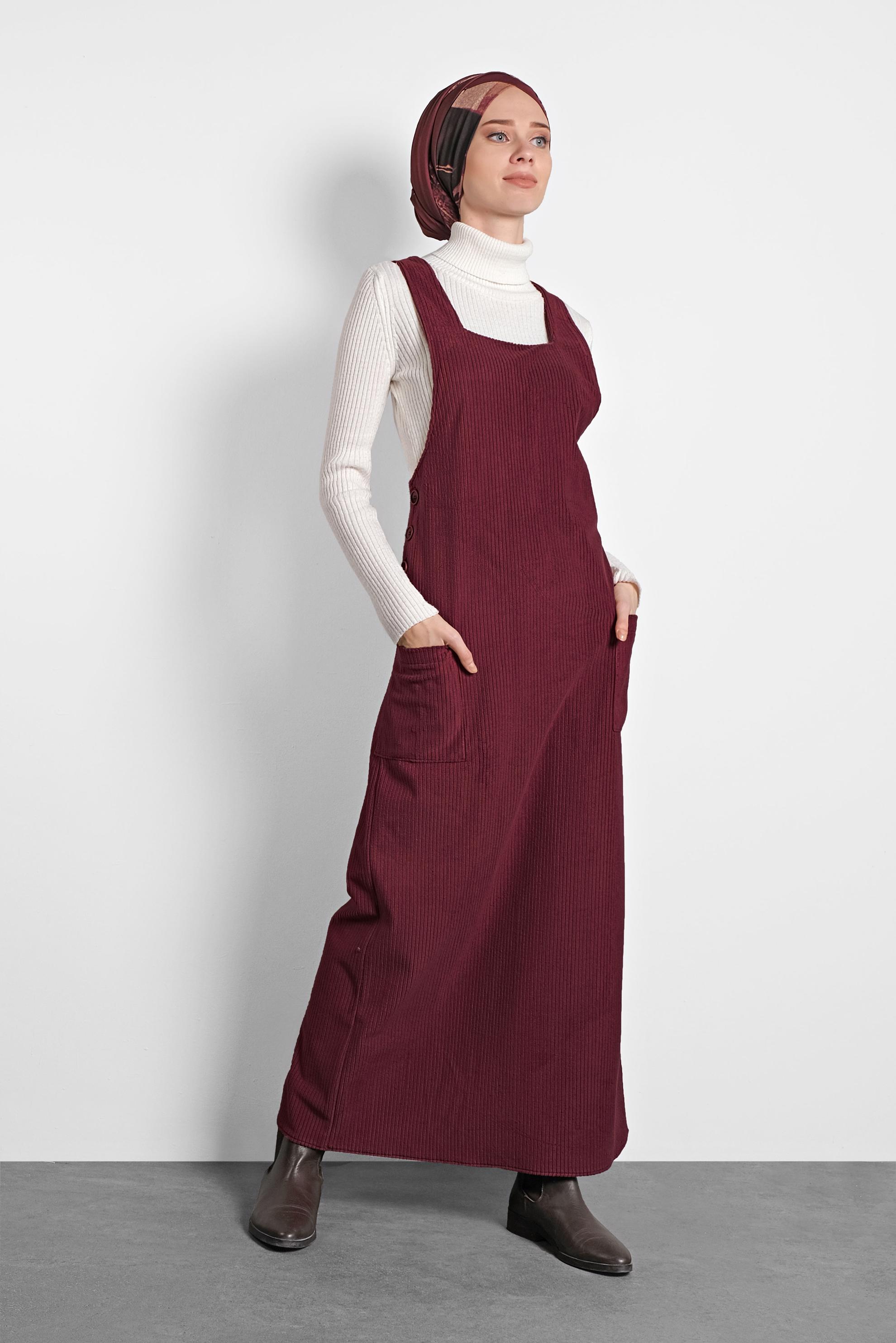 Tesettür giyim BORDO CEPLİ KADİFE JİLE 40342 