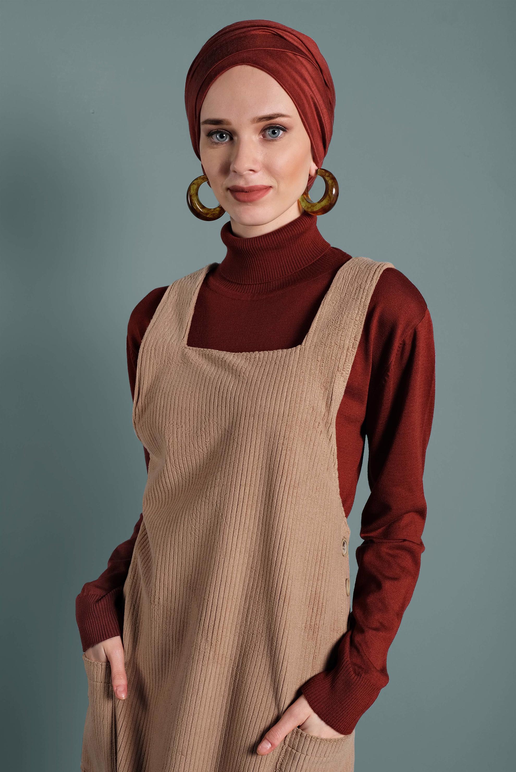 Tesettür giyim KAHVE CEPLİ KADİFE JİLE 40342 