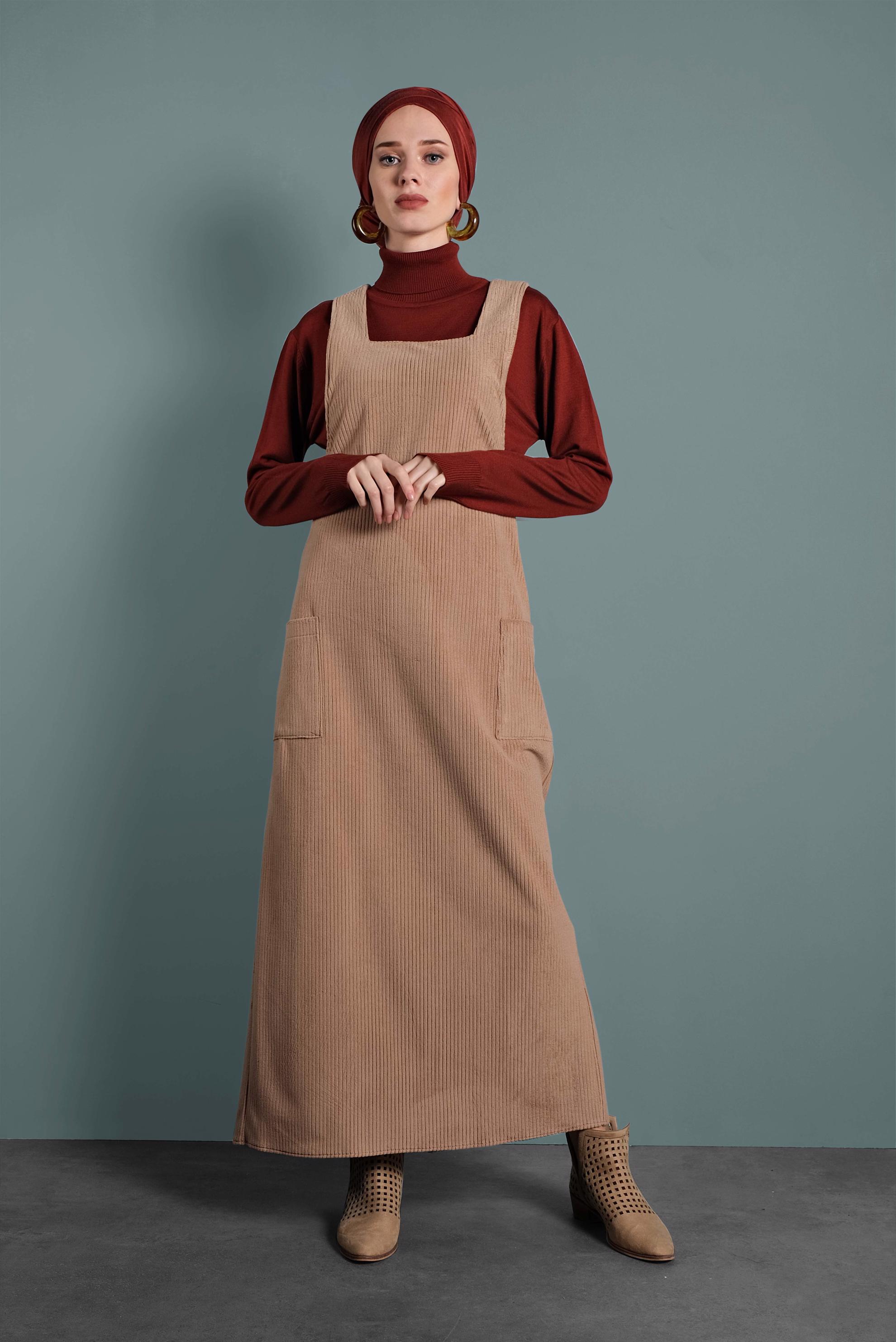 Tesettür giyim KAHVE CEPLİ KADİFE JİLE 40342 