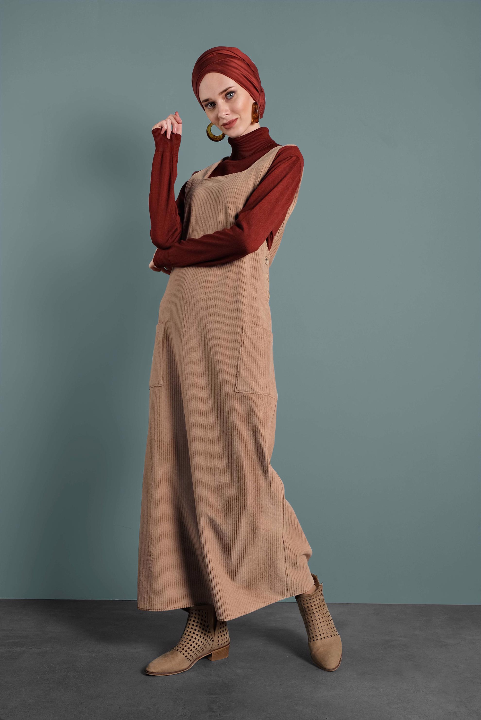 Tesettür giyim KAHVE CEPLİ KADİFE JİLE 40342 