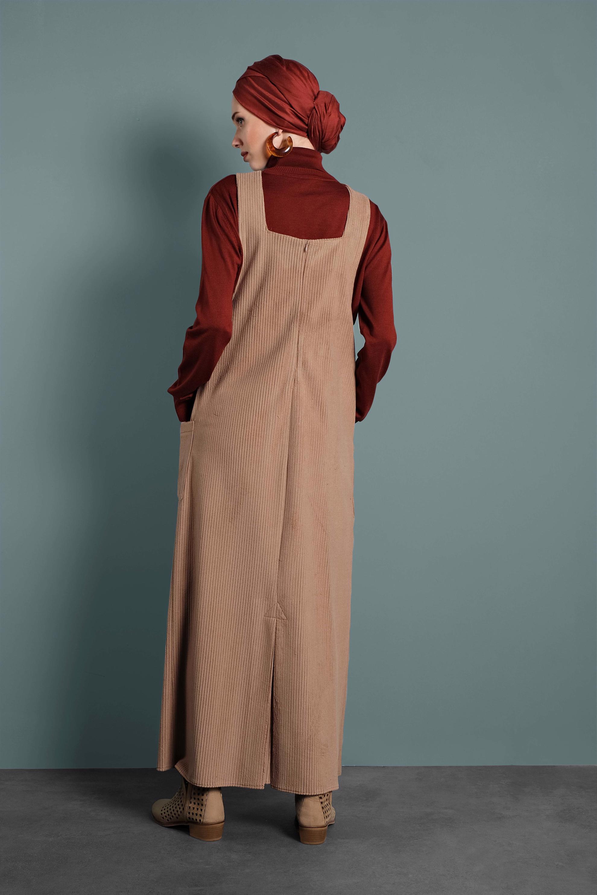 Tesettür giyim KAHVE CEPLİ KADİFE JİLE 40342 