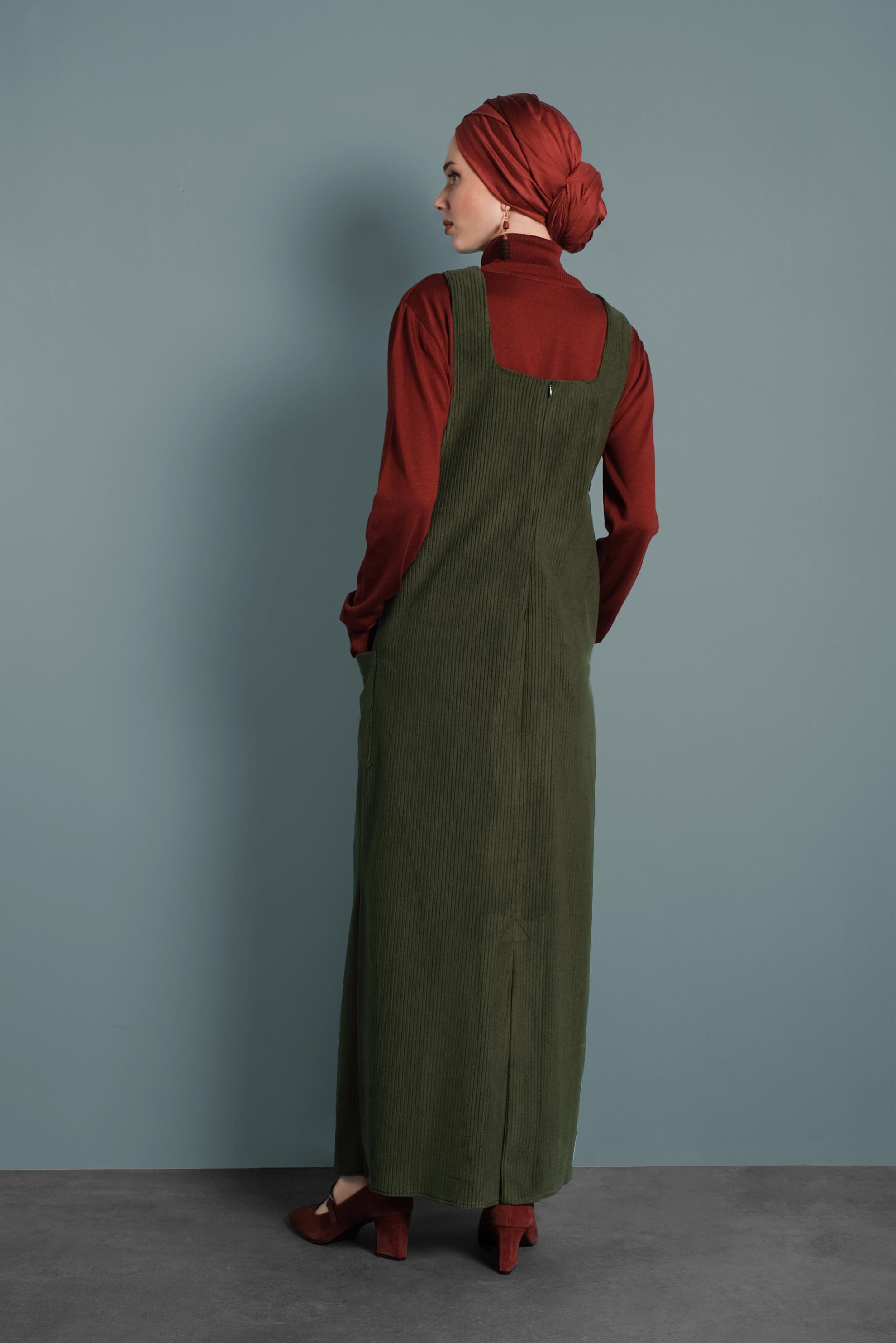 Tesettür giyim HAKİ CEPLİ KADİFE JİLE 40342 