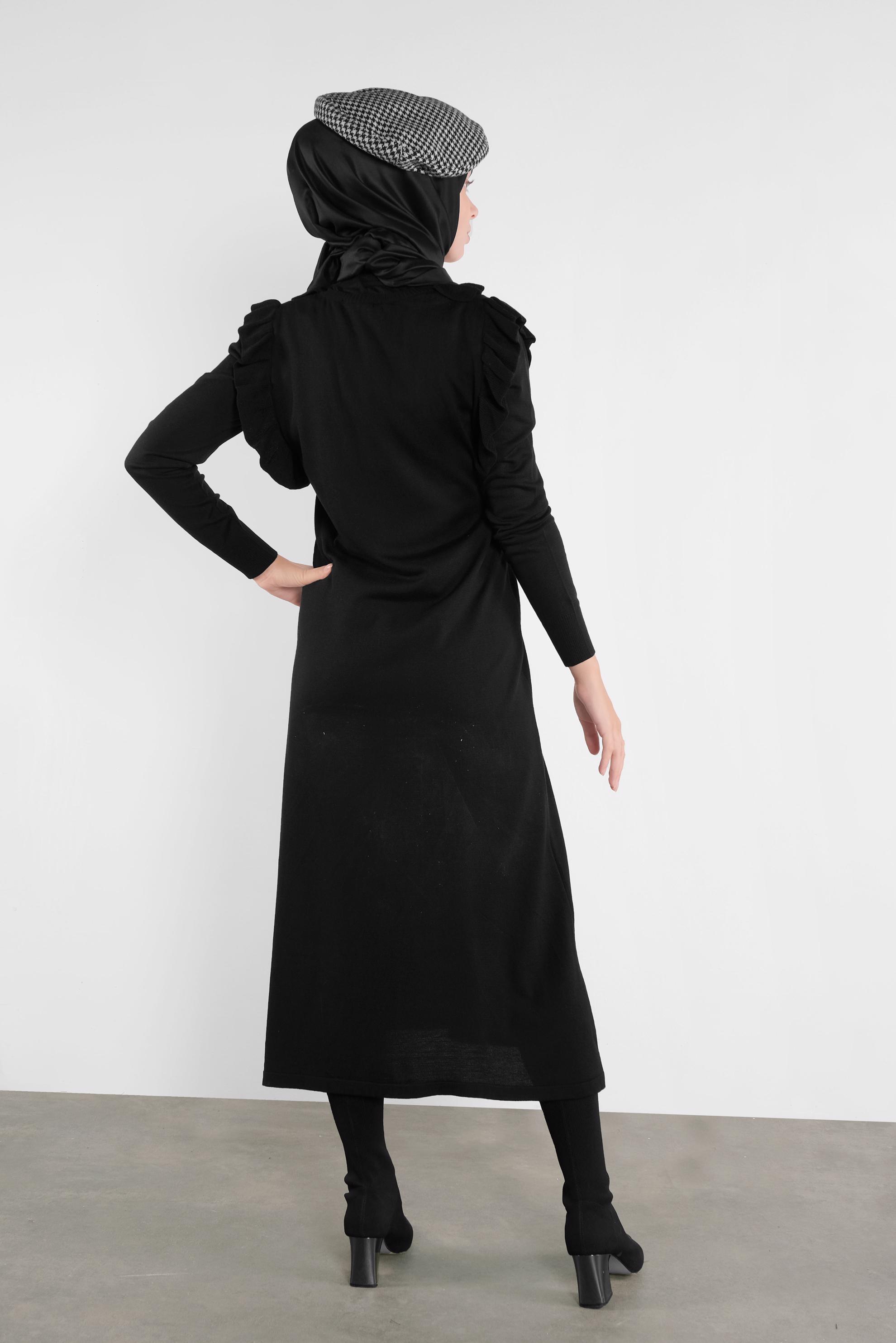 Tesettür giyim SİYAH FIRFIR DETAYLI UZUN TRİKO JİLE 41036 