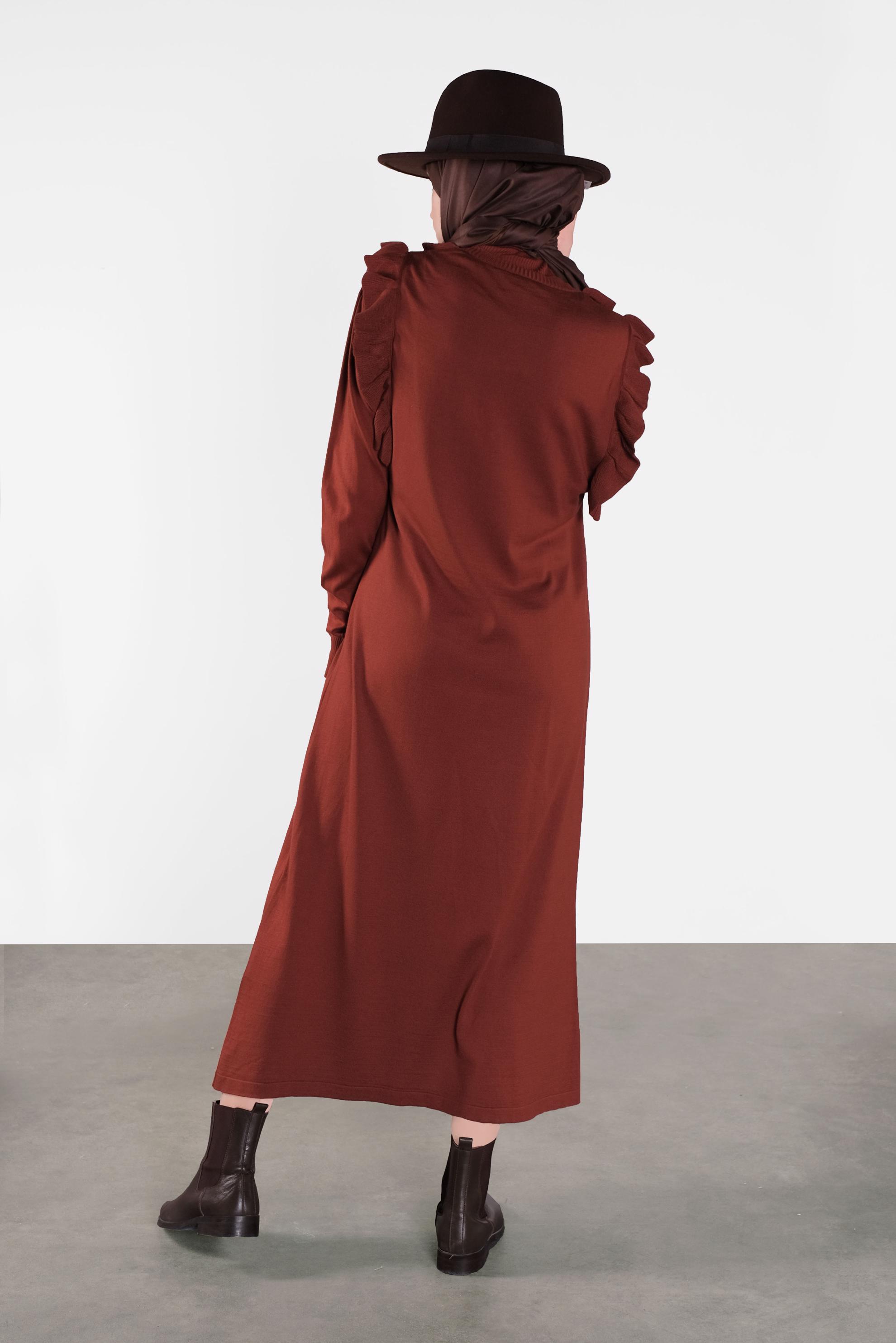 Tesettür giyim TURUNCU FIRFIR DETAYLI UZUN TRİKO JİLE 41036 