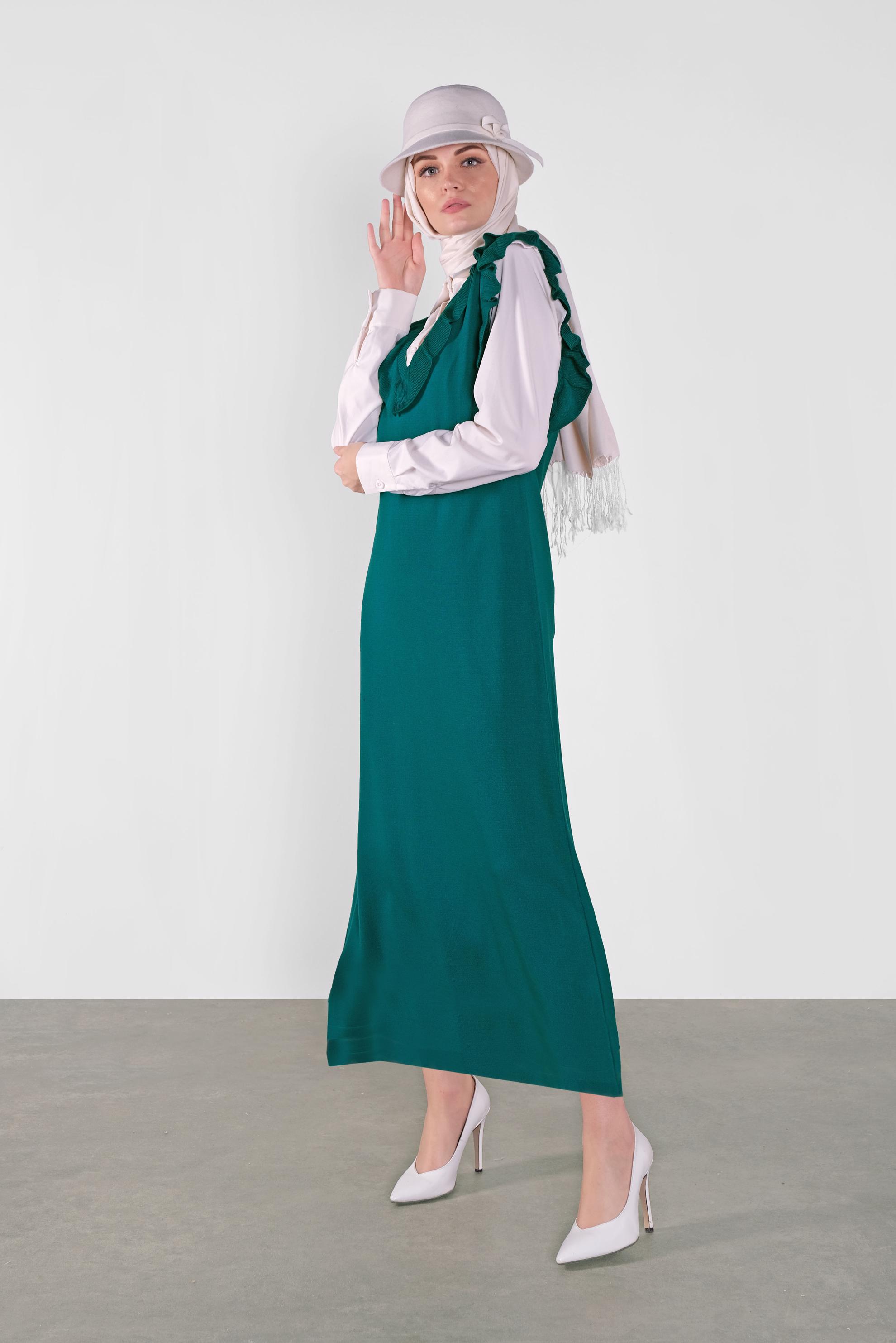 Tesettür giyim MAVİ FIRFIR DETAYLI UZUN TRİKO JİLE 41036 