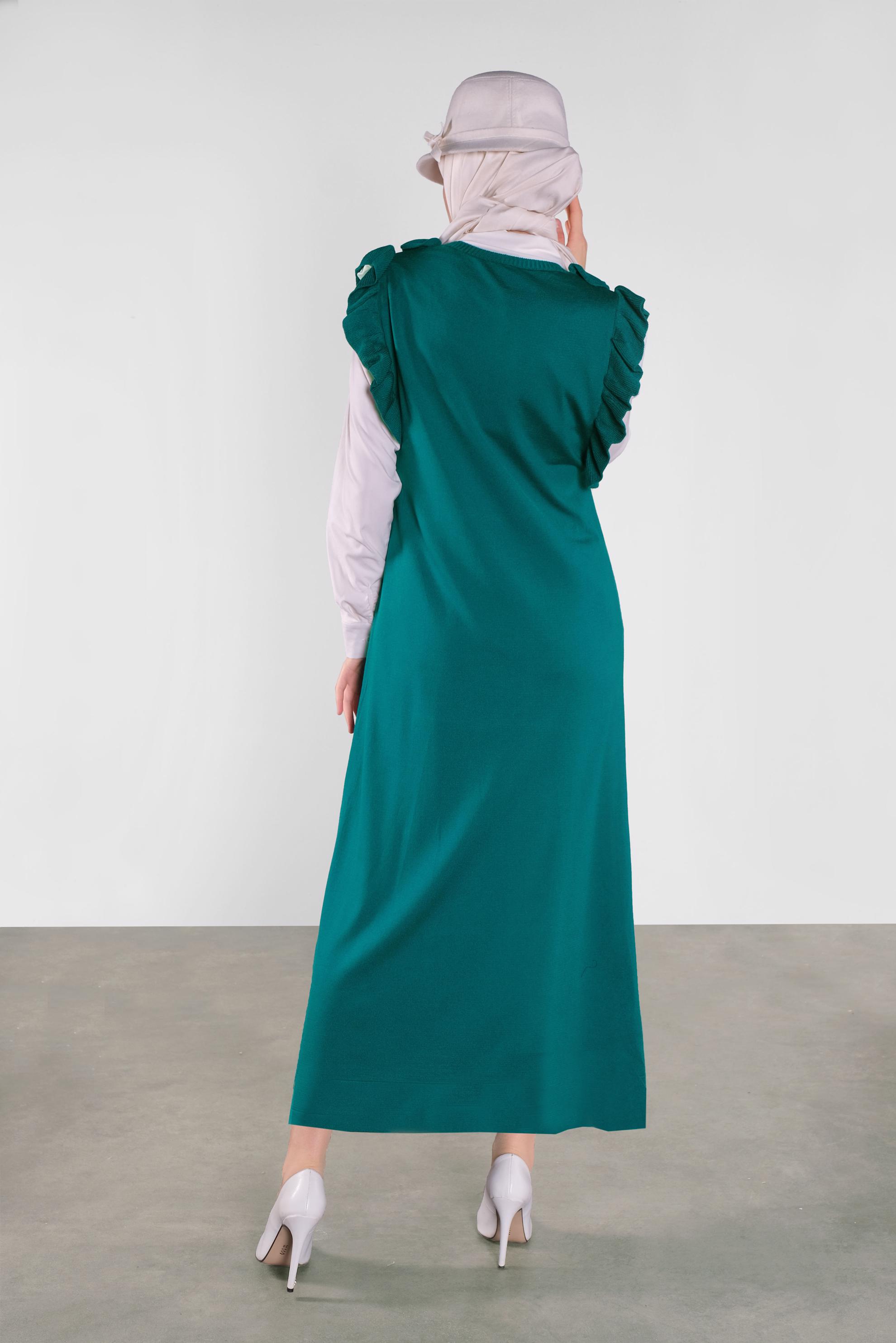 Tesettür giyim MAVİ FIRFIR DETAYLI UZUN TRİKO JİLE 41036 