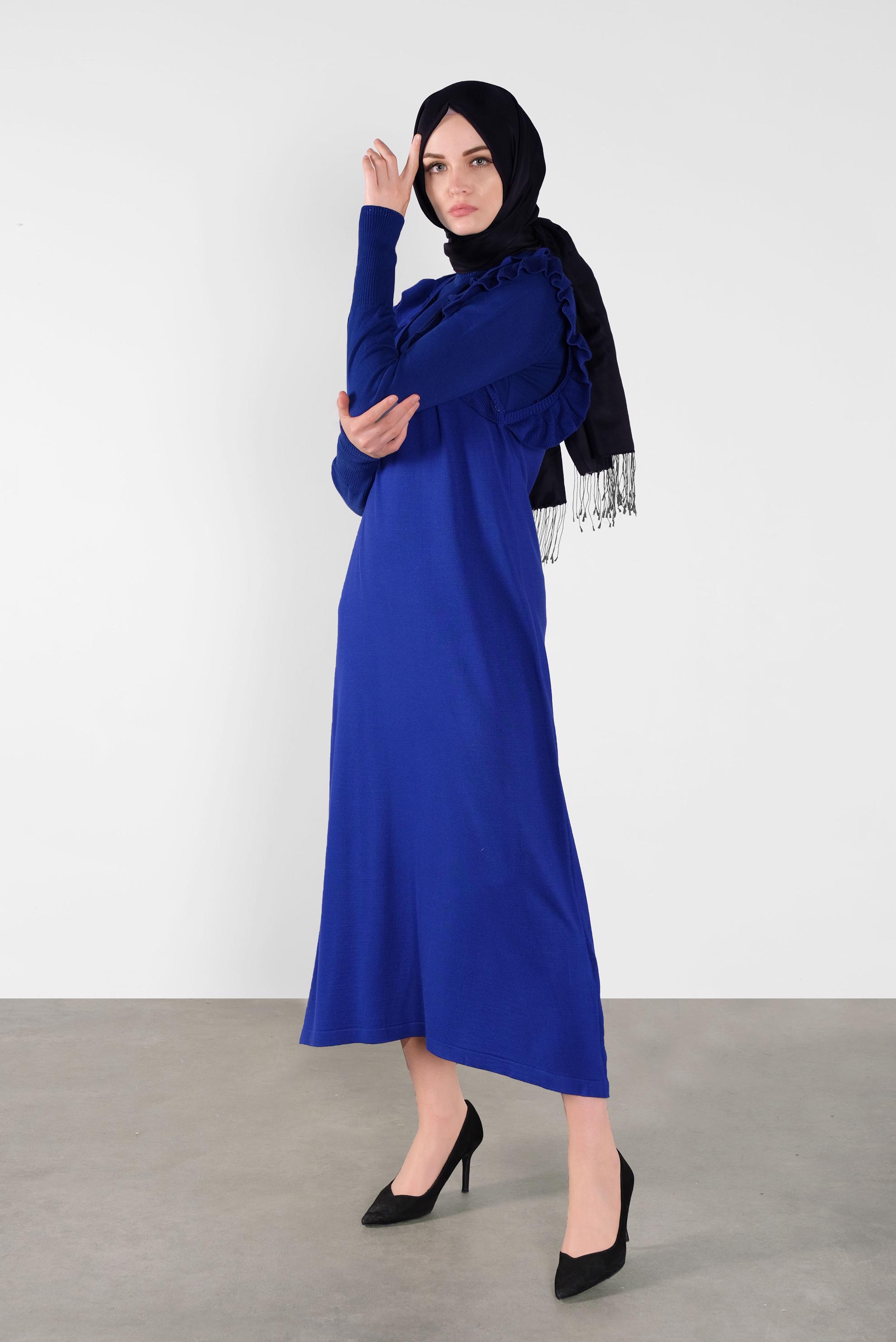 Tesettür giyim LACİVERT FIRFIR DETAYLI UZUN TRİKO JİLE 41036 