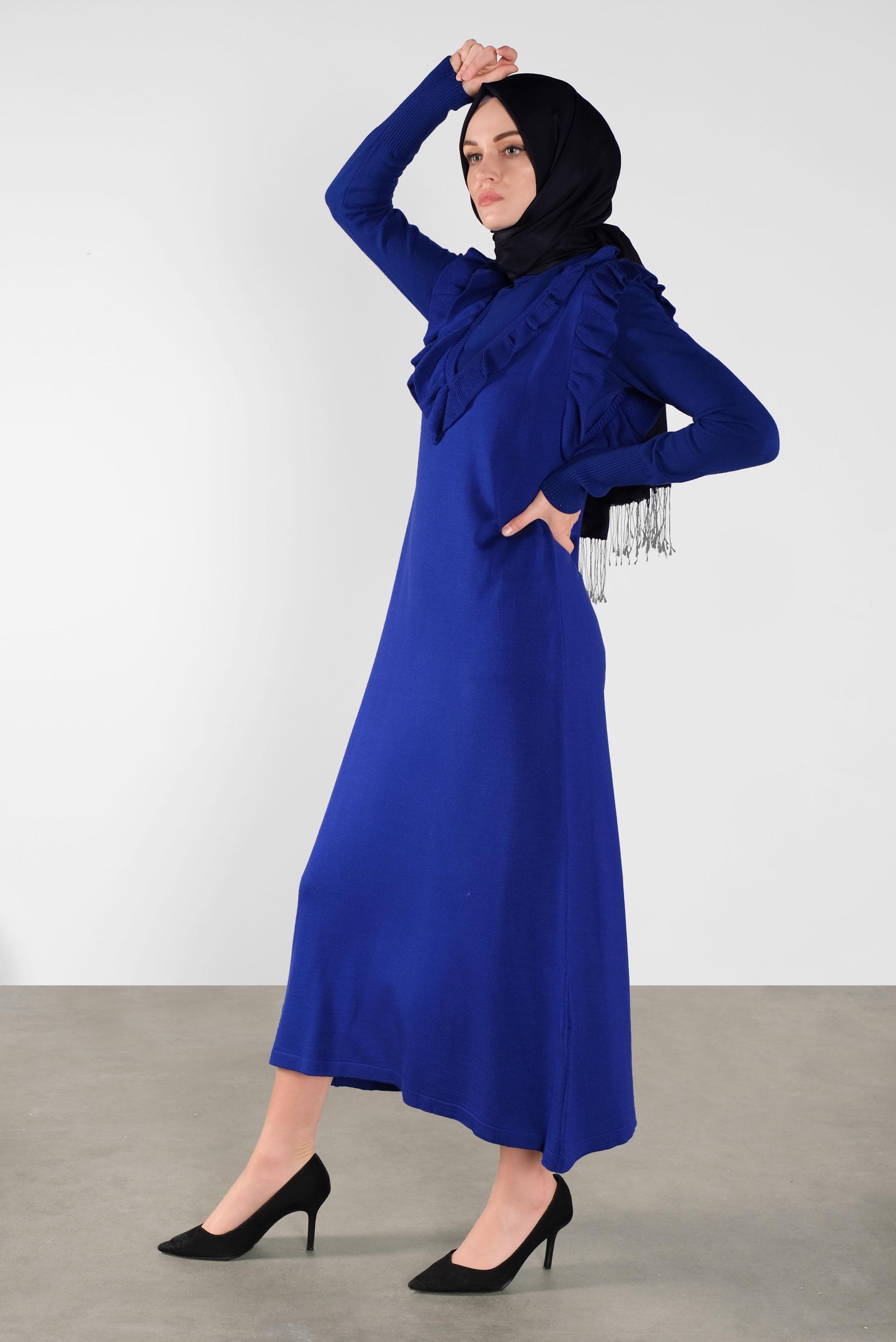 Tesettür giyim LACİVERT FIRFIR DETAYLI UZUN TRİKO JİLE 41036 