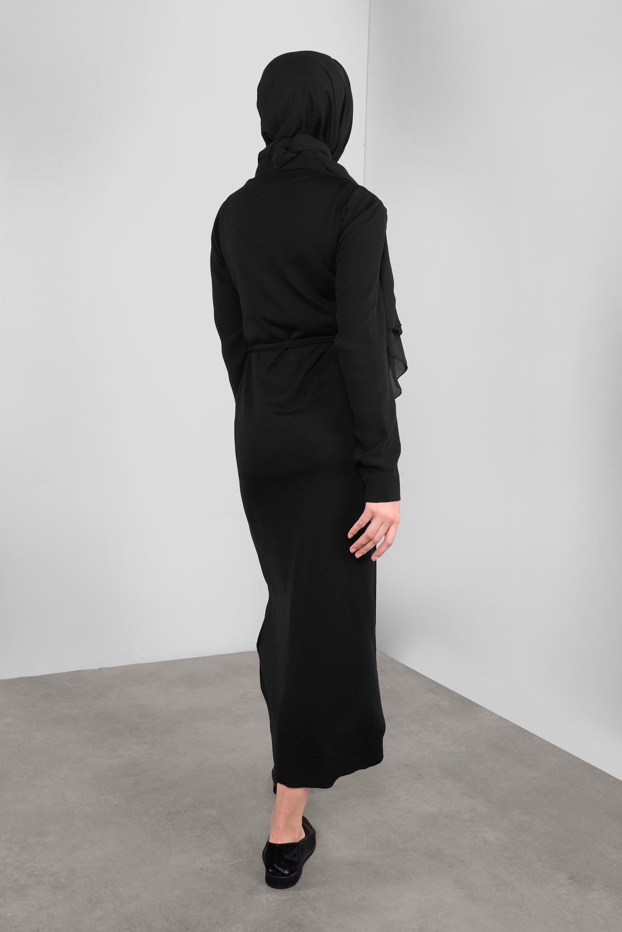 Tesettür giyim SİYAH KUŞAKLI TRİKO JİLE 41037 