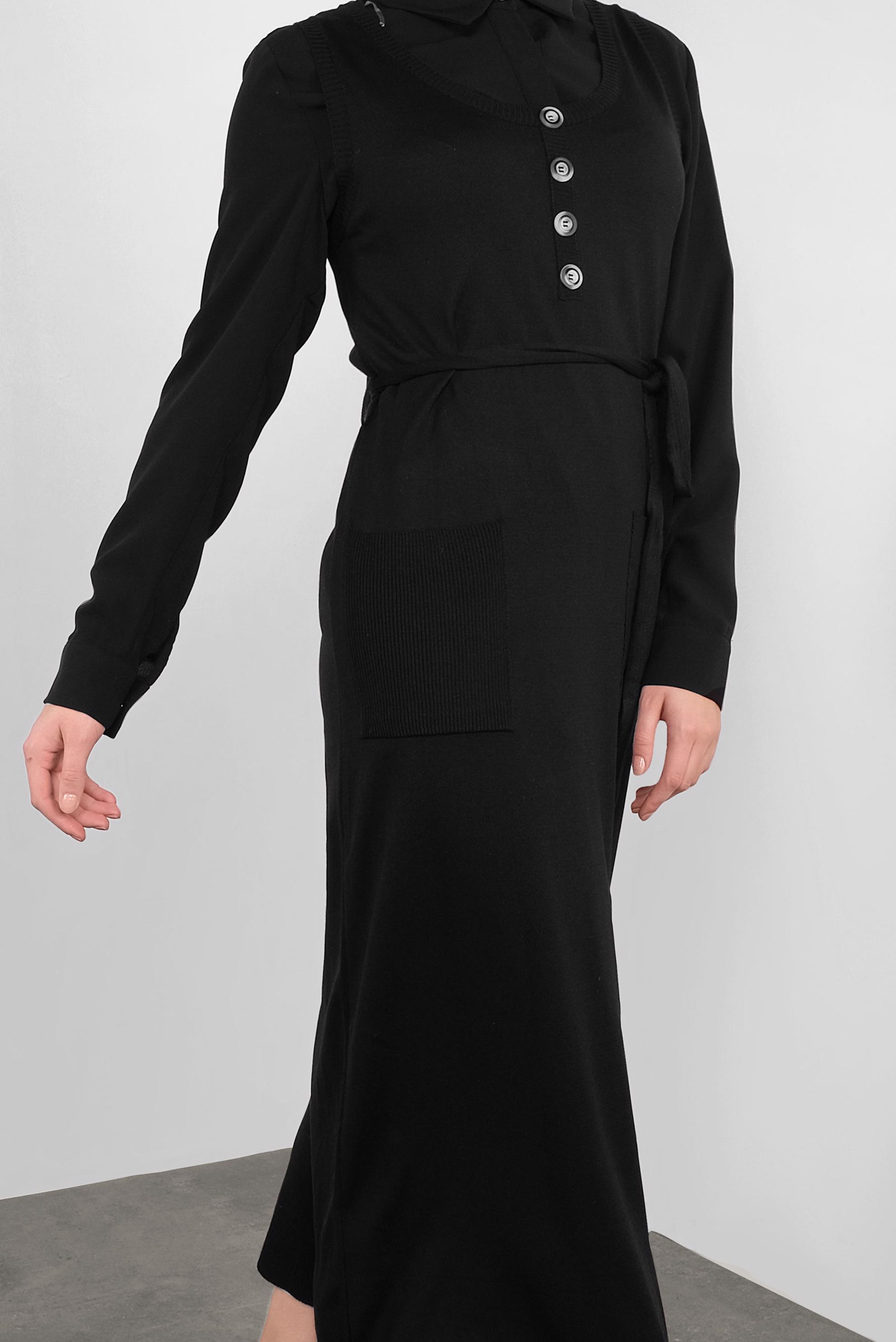 Tesettür giyim SİYAH KUŞAKLI TRİKO JİLE 41037 