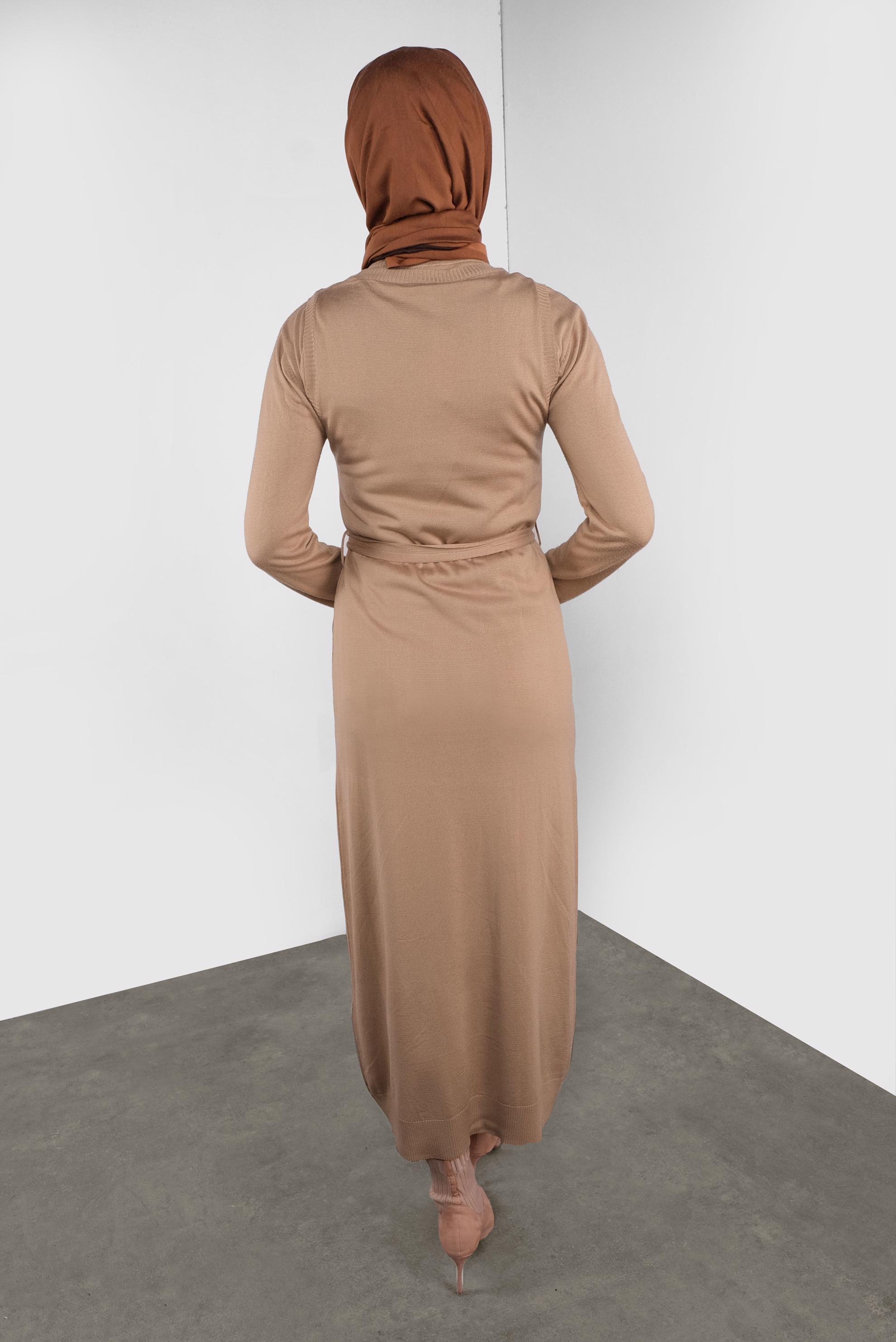 Tesettür giyim KAHVE KUŞAKLI TRİKO JİLE 41037 