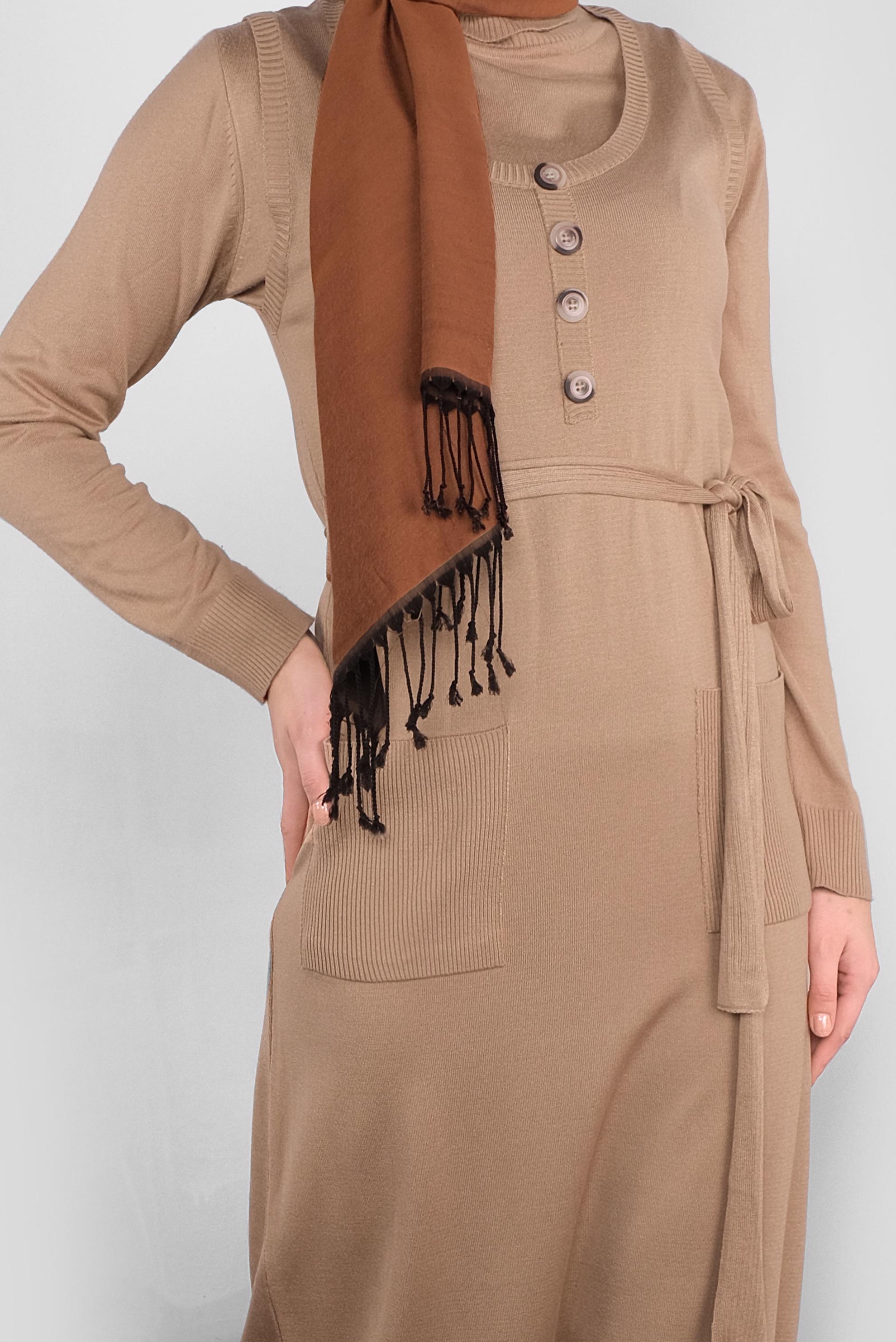 Tesettür giyim KAHVE KUŞAKLI TRİKO JİLE 41037 