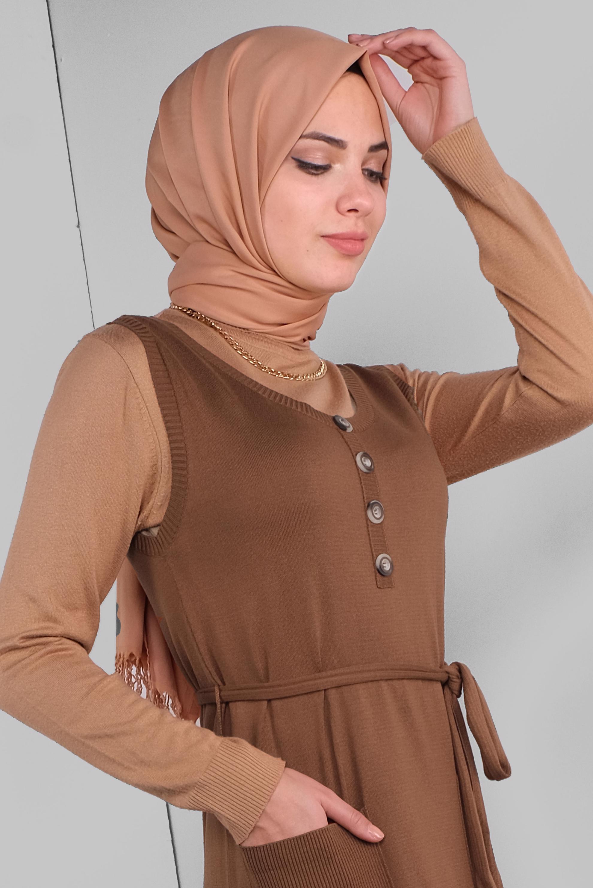 Tesettür giyim TABA KUŞAKLI TRİKO JİLE 41037 