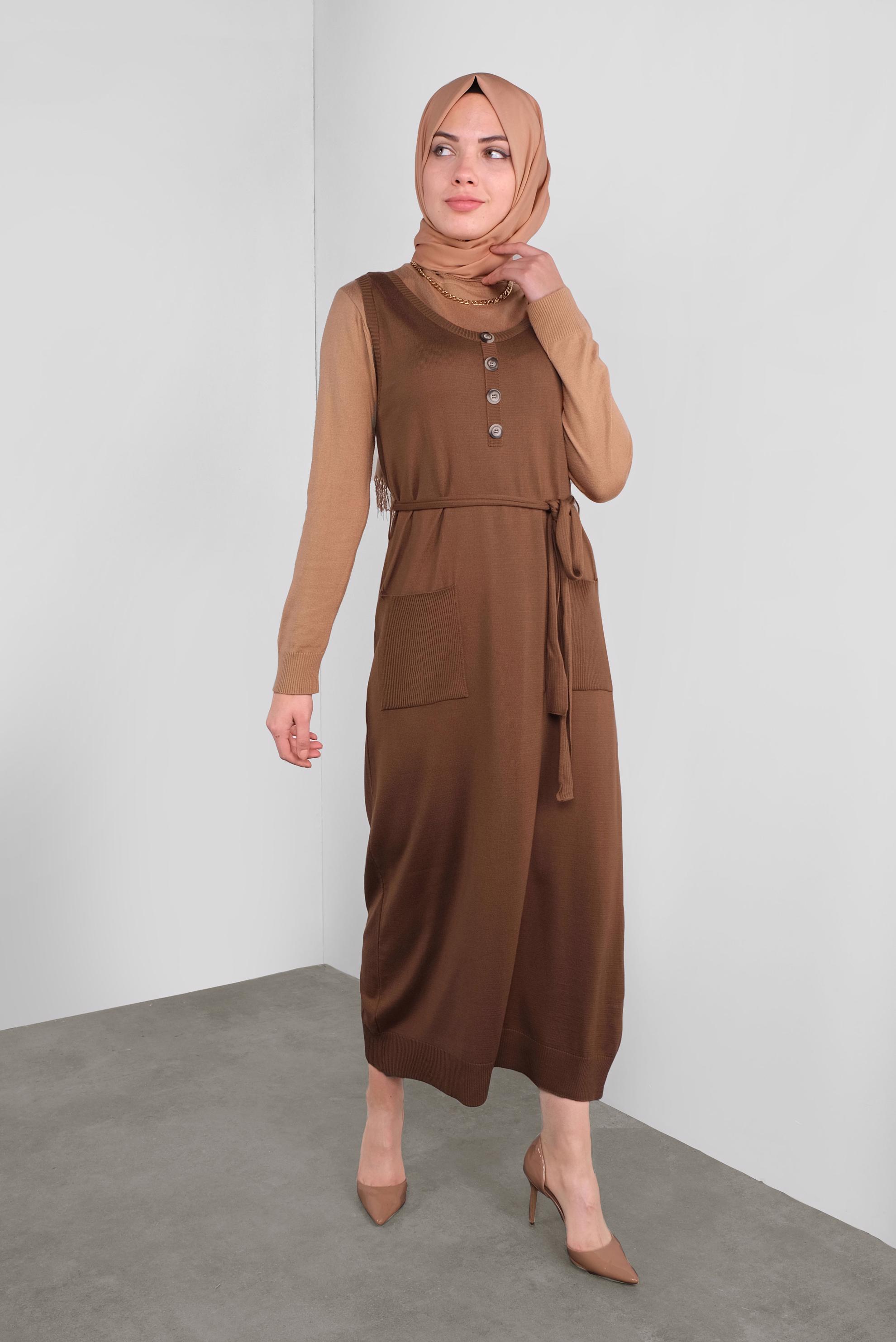 Tesettür giyim TABA KUŞAKLI TRİKO JİLE 41037 