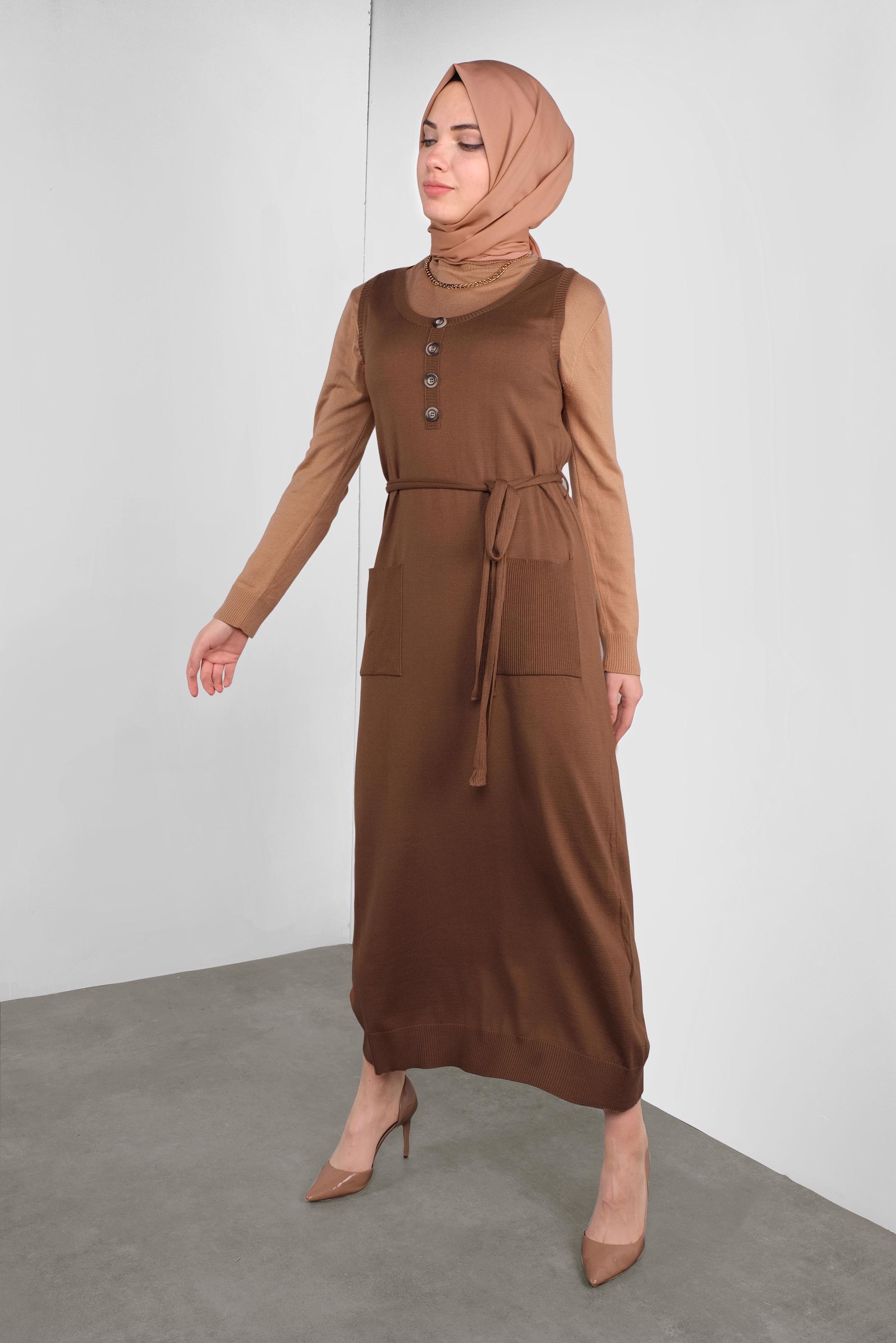 Tesettür giyim TABA KUŞAKLI TRİKO JİLE 41037 