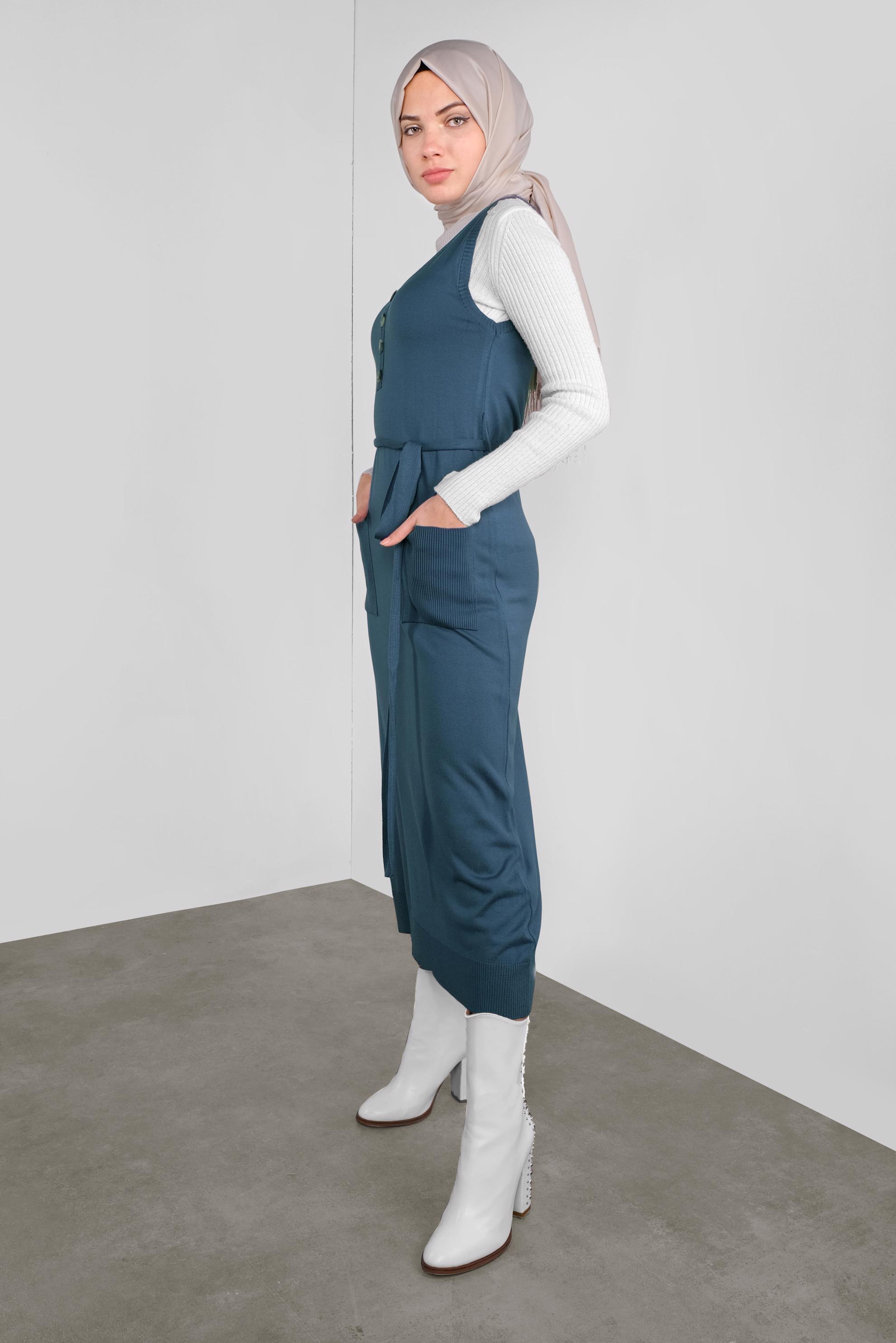 Tesettür giyim LACİVERT KUŞAKLI TRİKO JİLE 41037 