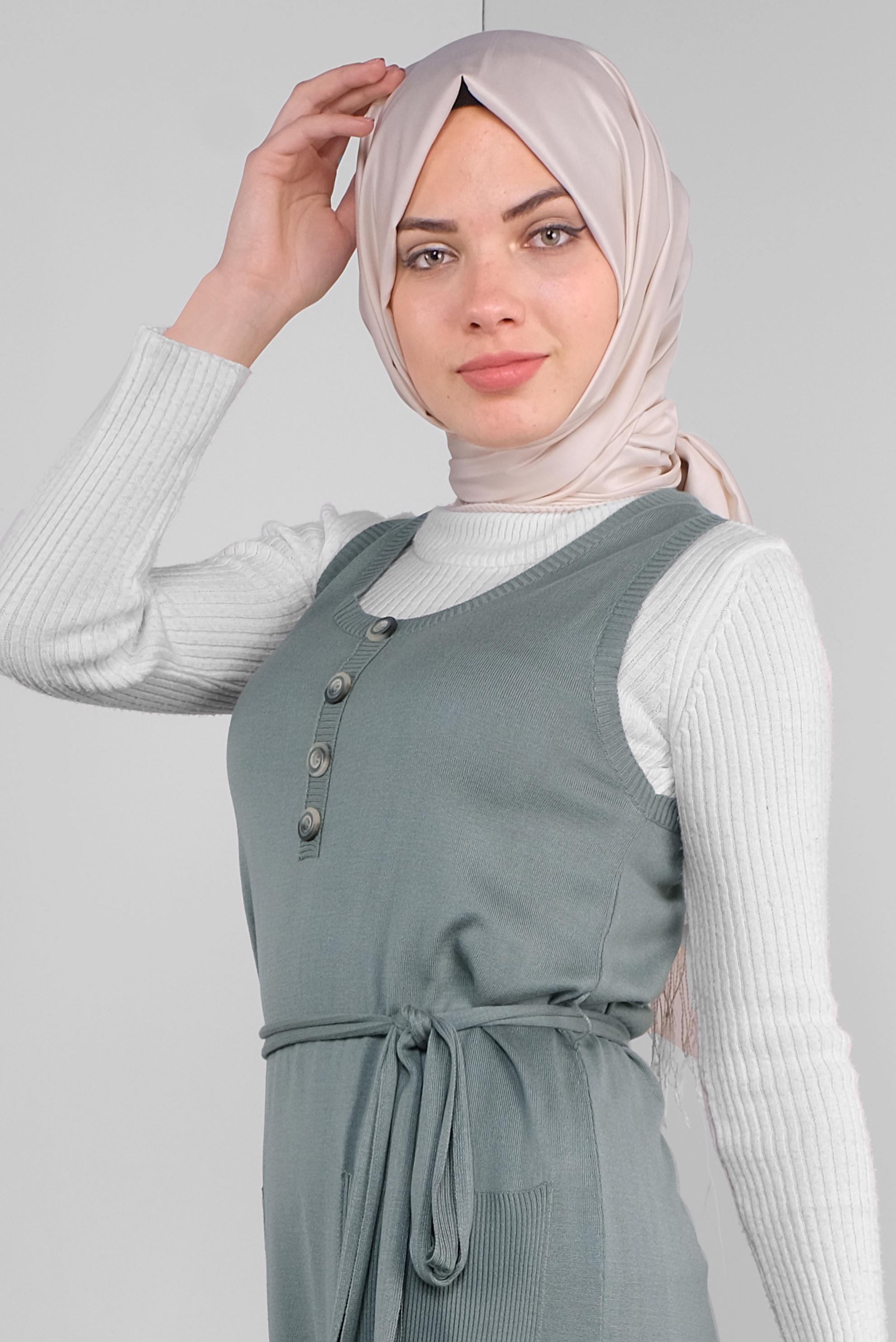 Hijab clothing GREEN BELTED KNIT PINAFORE SKIRT 41037