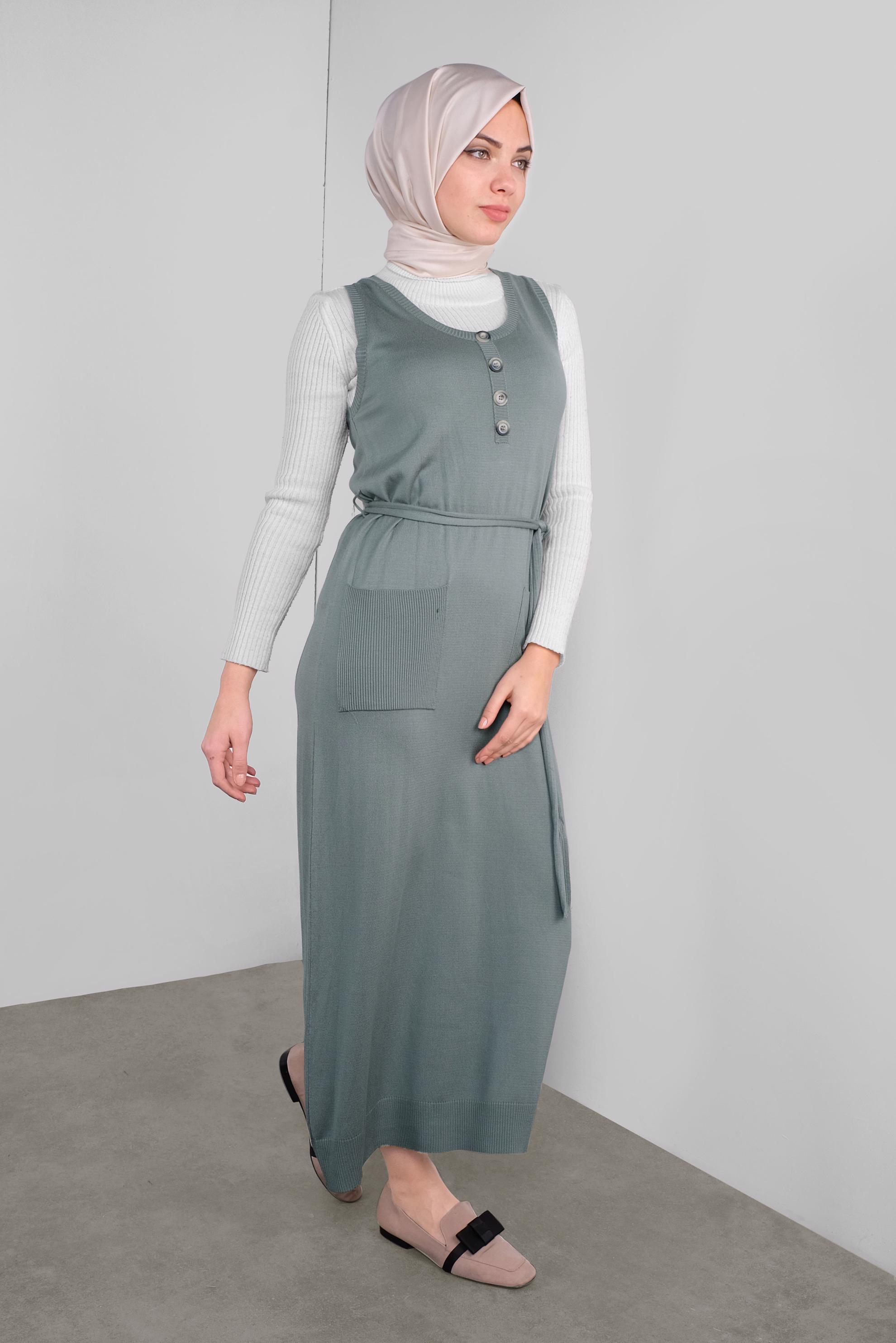 Hijab clothing GREEN BELTED KNIT PINAFORE SKIRT 41037