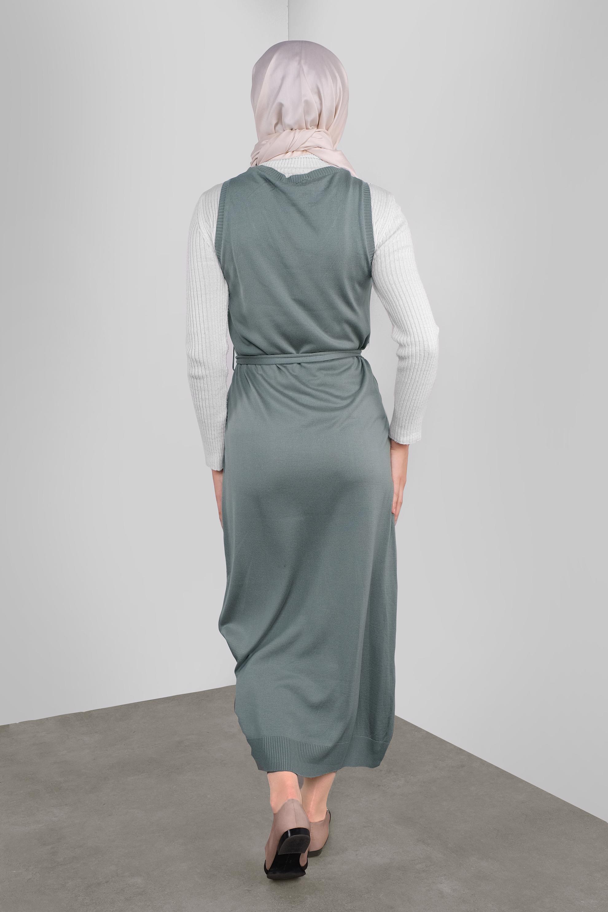 Hijab clothing GREEN BELTED KNIT PINAFORE SKIRT 41037