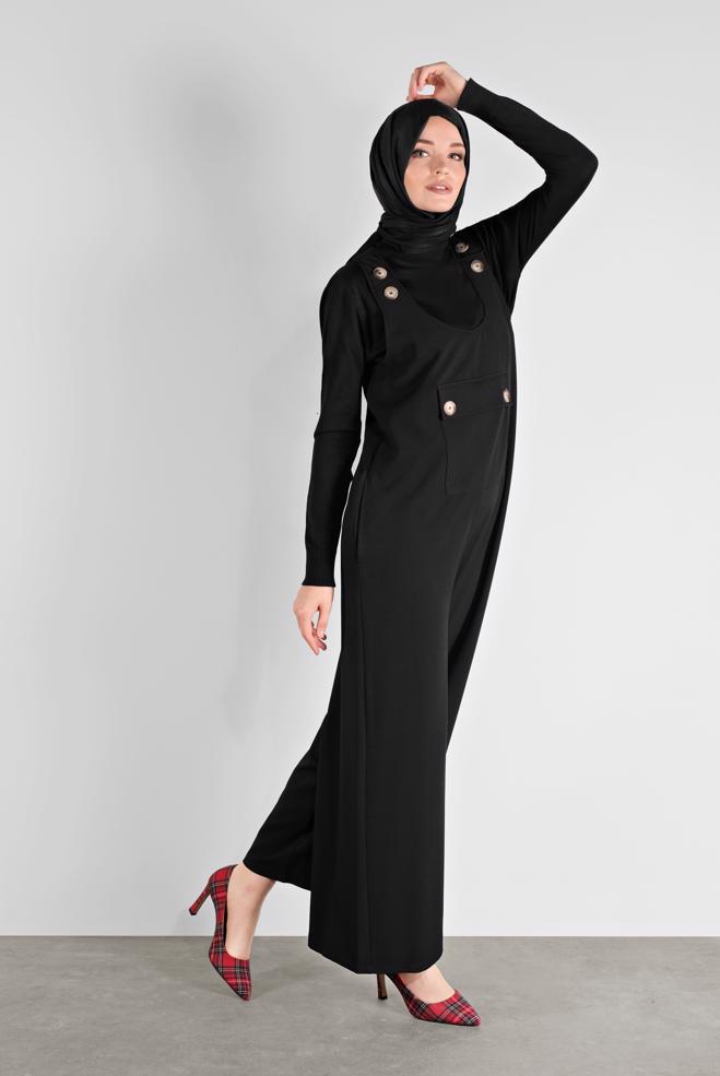 Hijab clothing BLACK BUTTONED PINAFORE SKIRT 41118 - ALVİNA