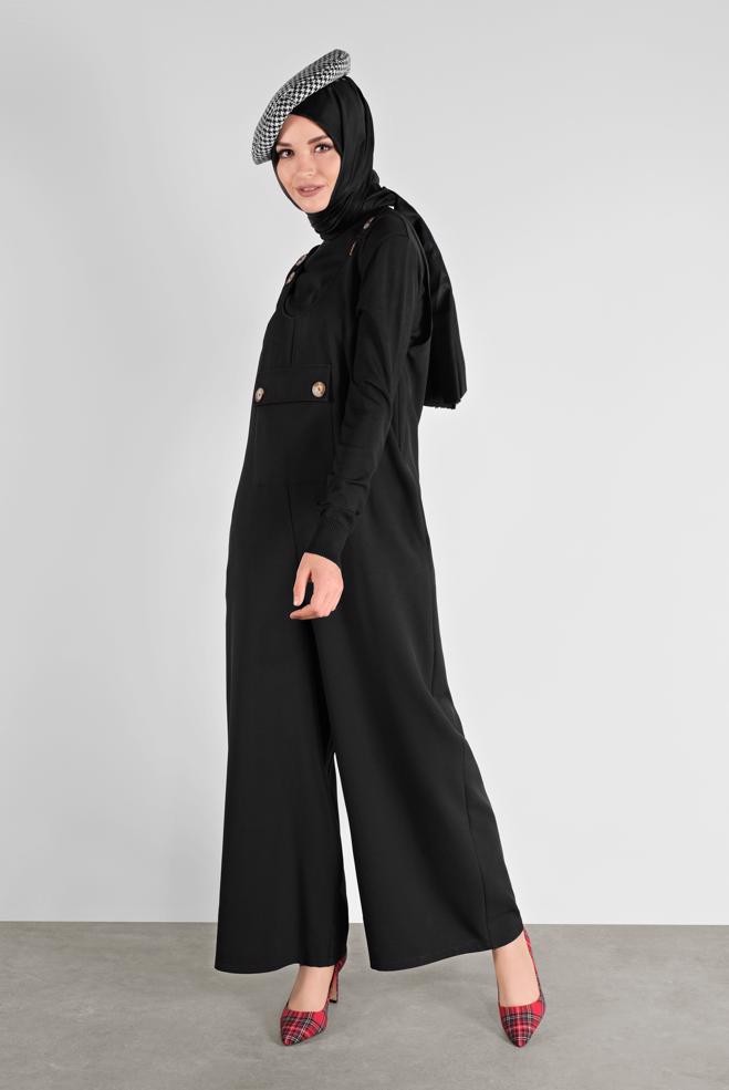 Hijab clothing BLACK BUTTONED PINAFORE SKIRT 41118 - ALVİNA